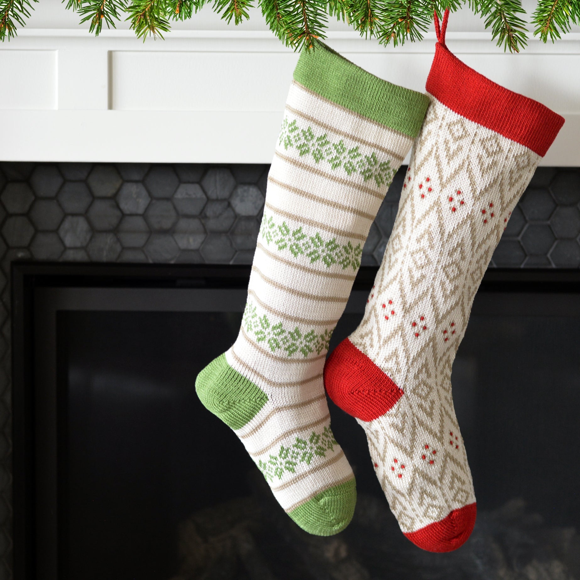 Ecru Patterned Stocking With Red Details