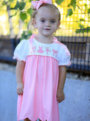 Pink Ballet Embroidery Bow Polka Dot Dress