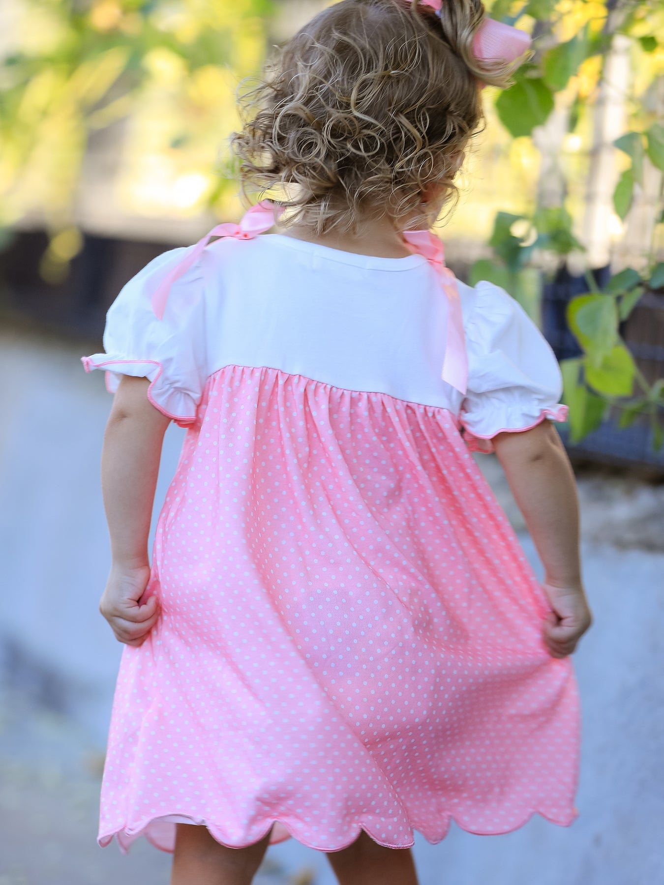 Pink Ballet Embroidery Bow Polka Dot Dress