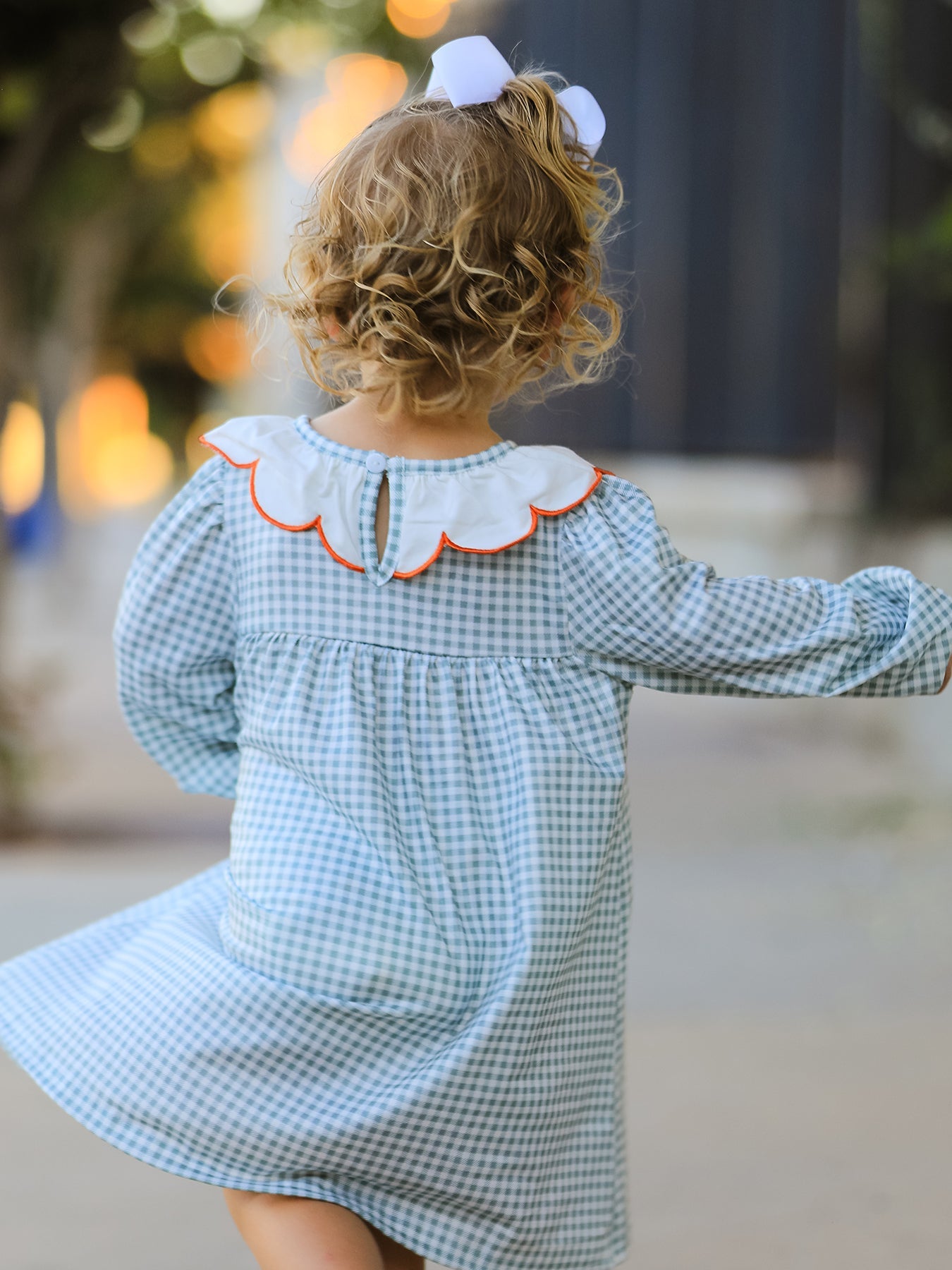 Halloween Thanksgiving Pumpkin Embroidery Girls Dress Peter Pan Collar