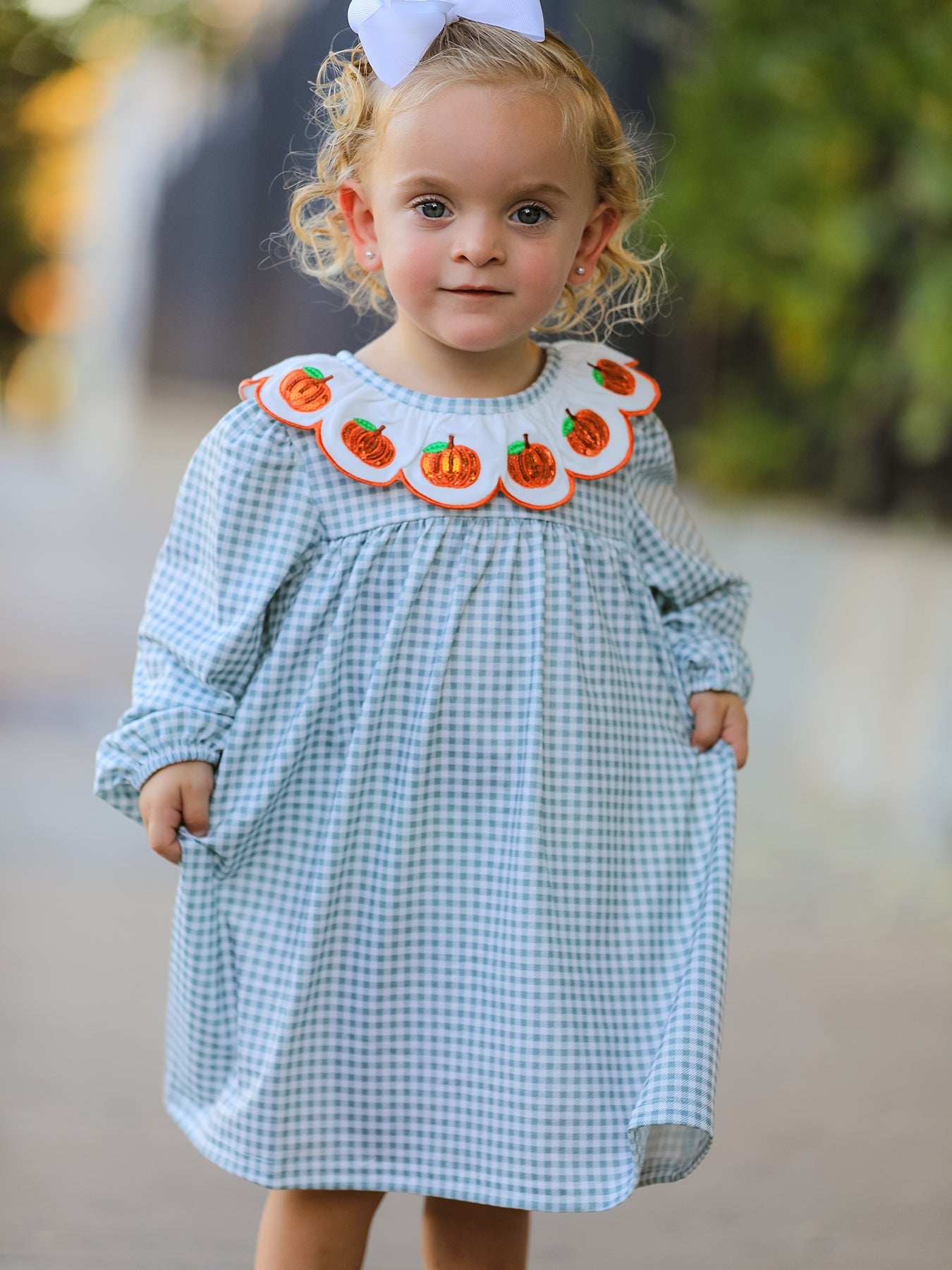 Halloween Thanksgiving Pumpkin Embroidery Girls Dress Peter Pan Collar