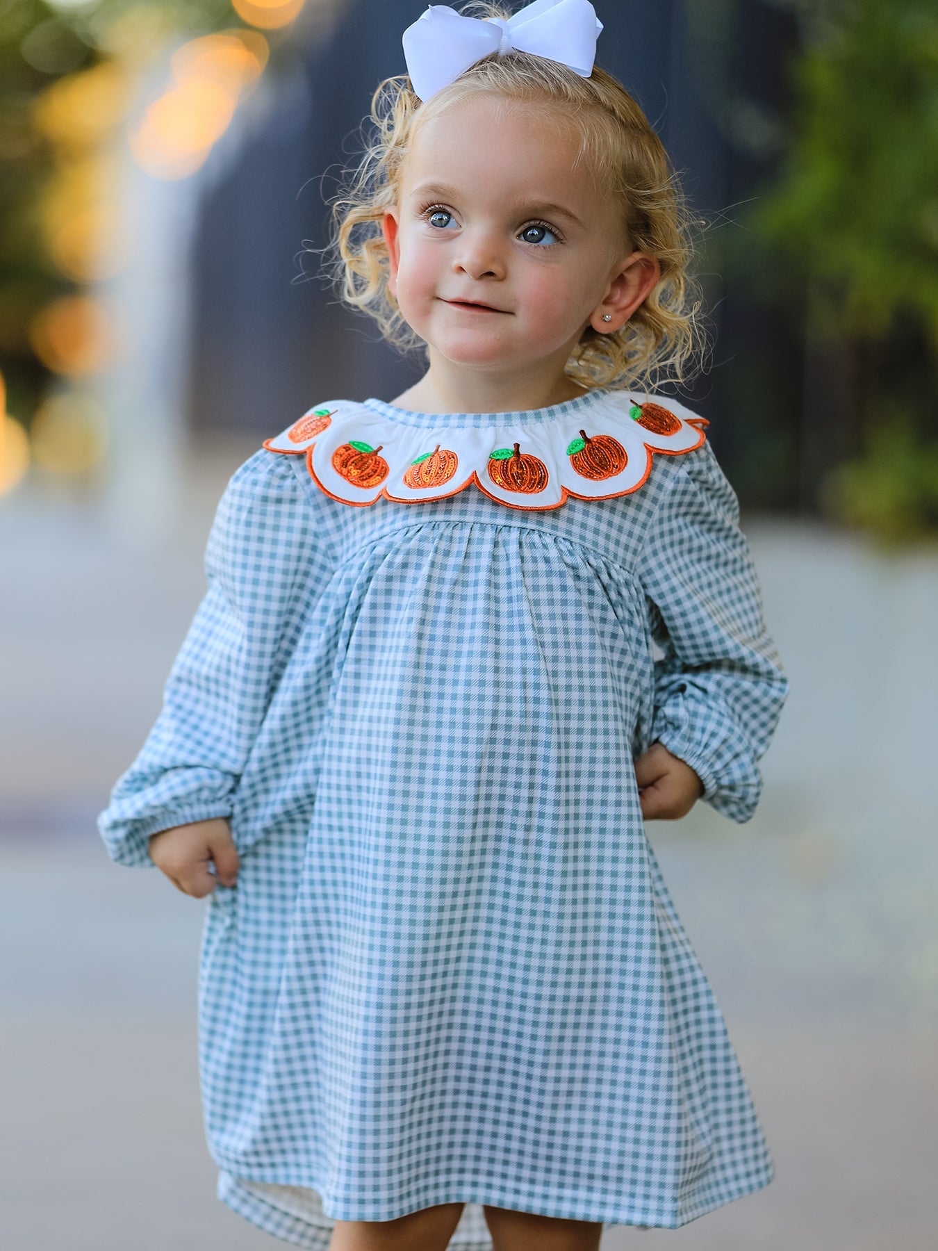 Halloween Thanksgiving Pumpkin Embroidery Girls Dress Peter Pan Collar