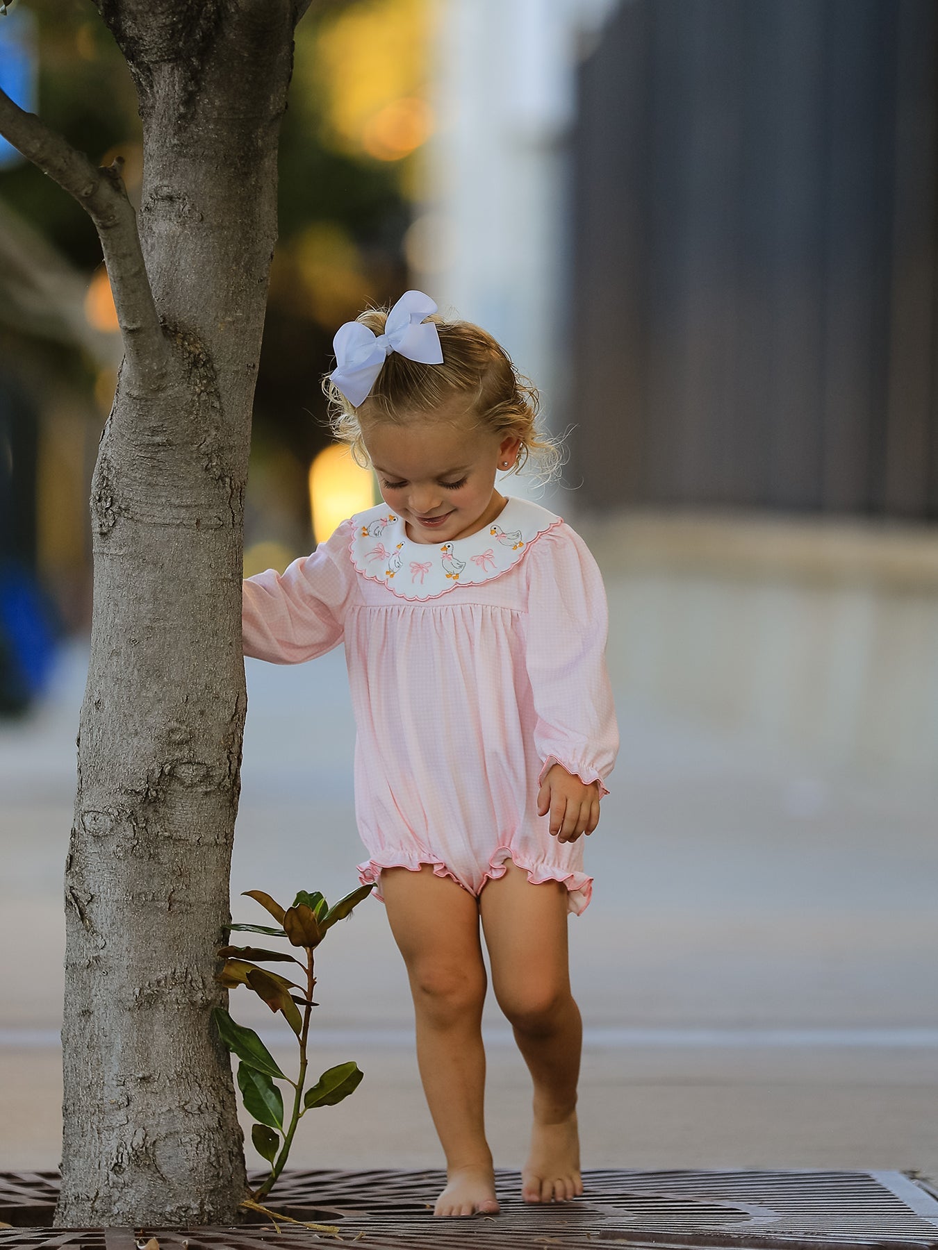 Pink Duck Embroidered Baby Girl Romper Ruffle Collar