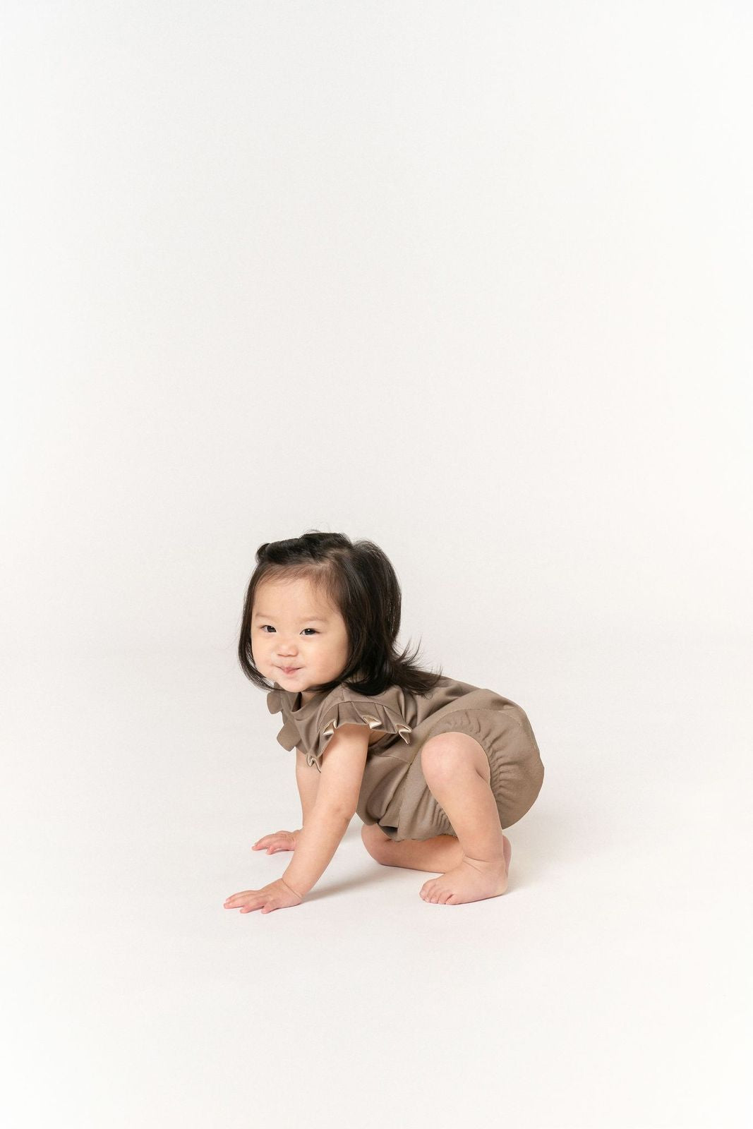 Baby Girl Jersey Top With Knife Pleated Sleeve Ruffle | Mocha