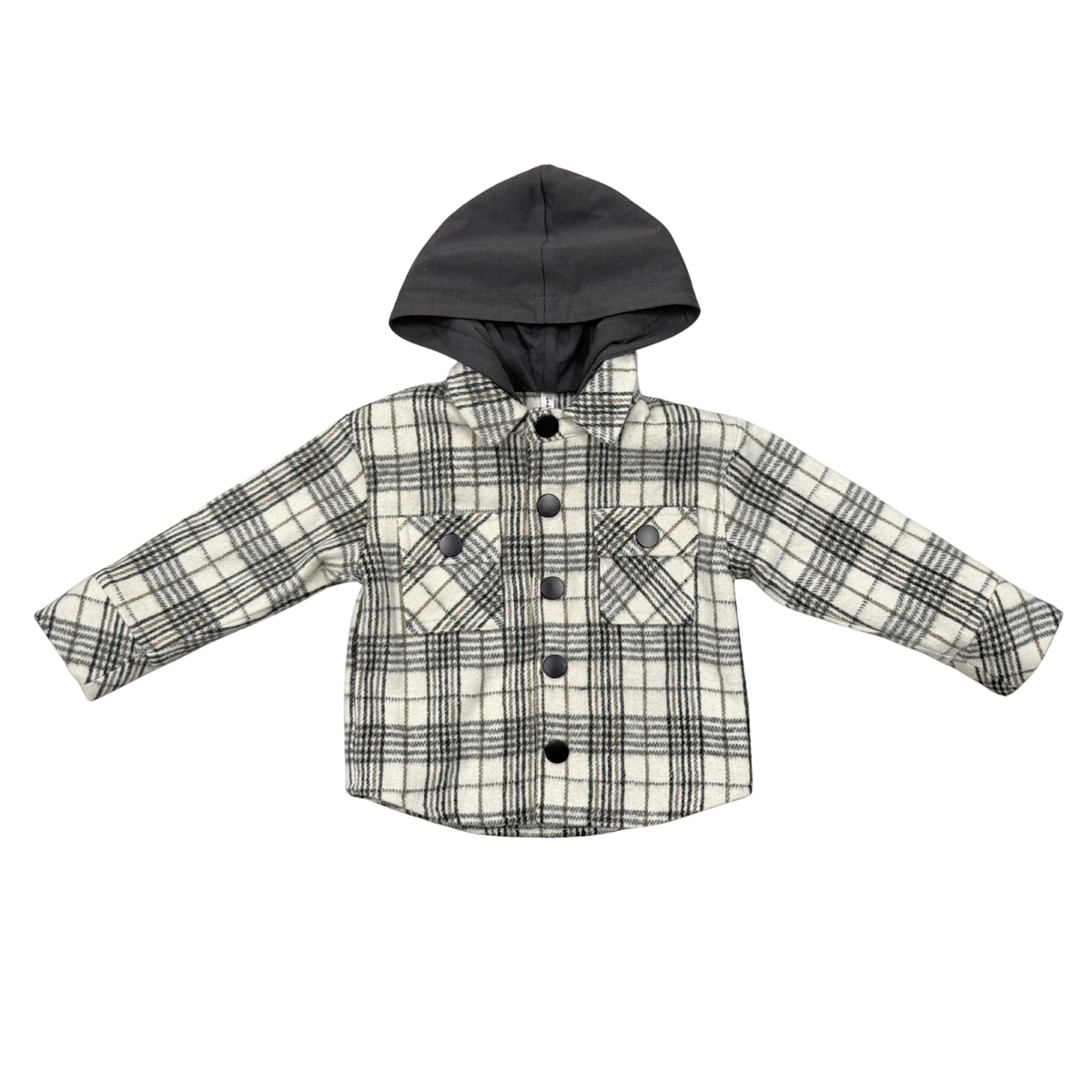 Kids Hooded Shacket In Granite Plaid