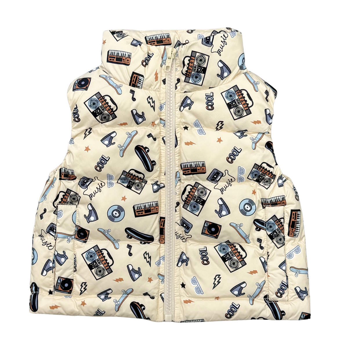 Kids Puffer Vest In Retro Skater