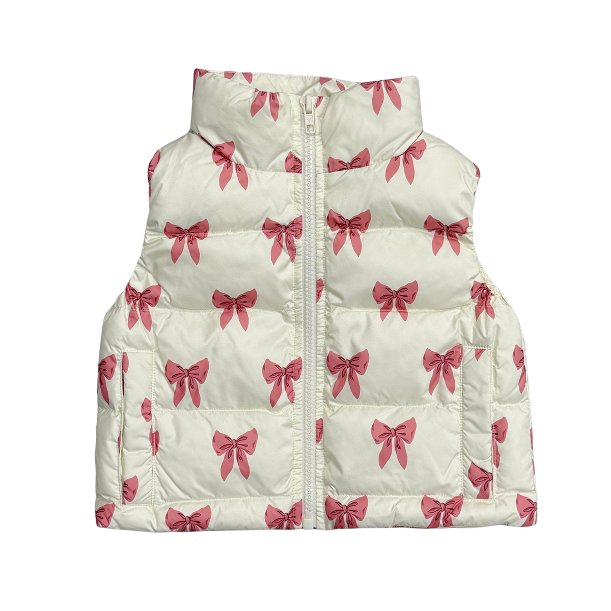 Kids Puffer Vest In Rose Elegance Bows