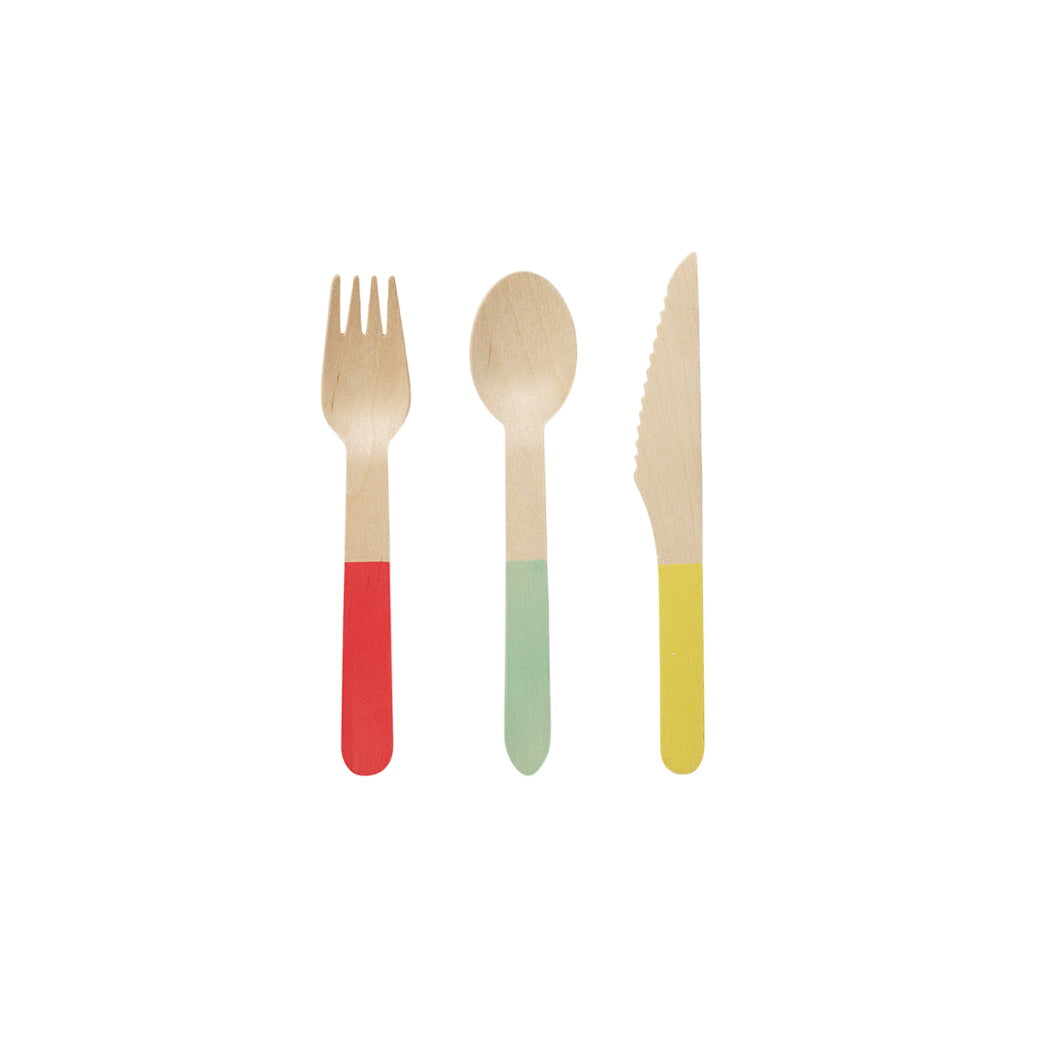 Tricolore Wooden Cutlery Set (30 Per Pack)