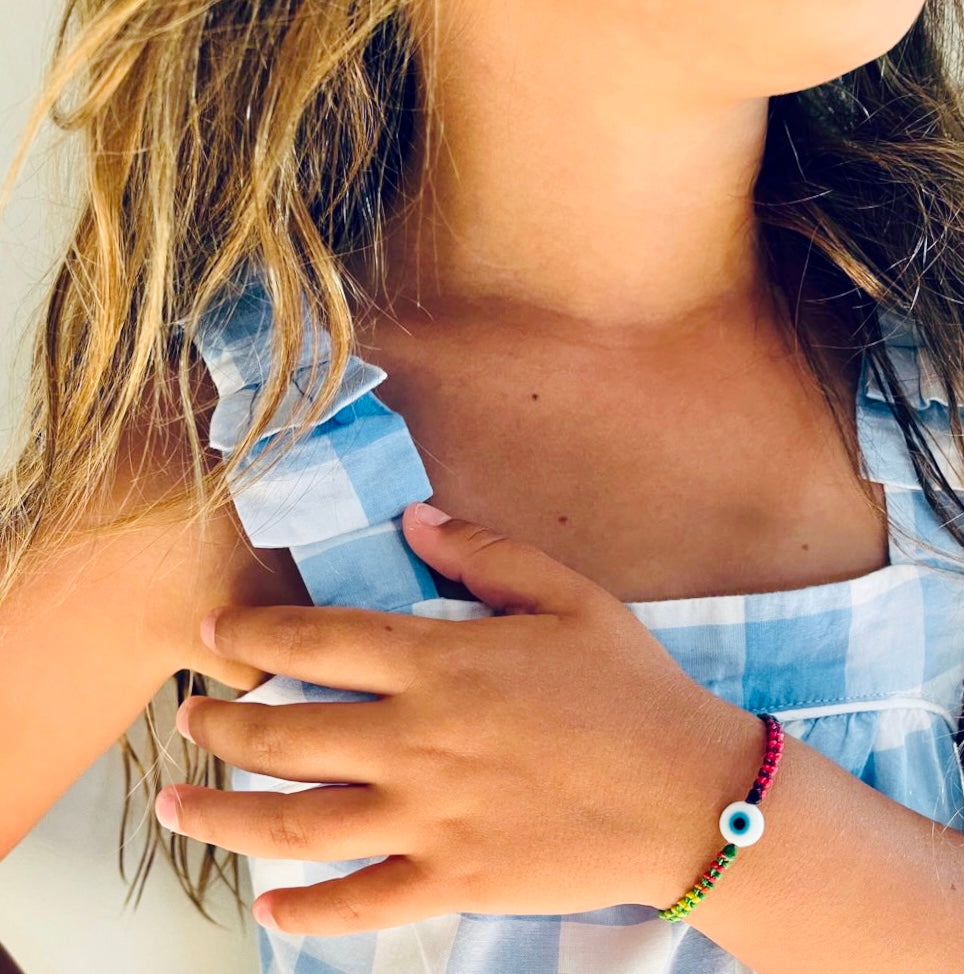 Kids Rainbow Braided Evil Eye Bracelet