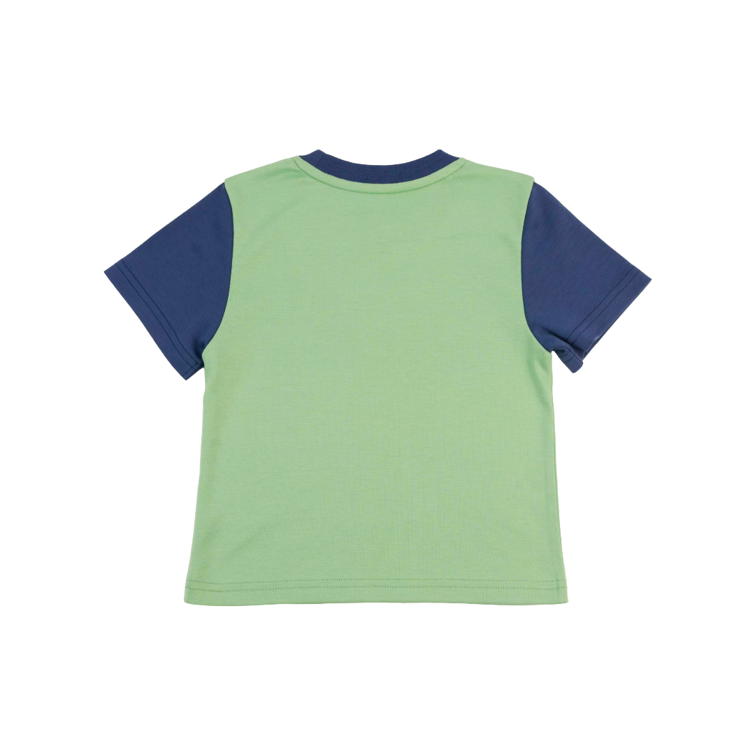 Kids Contrast Tee In Grass Green With Navy Blue