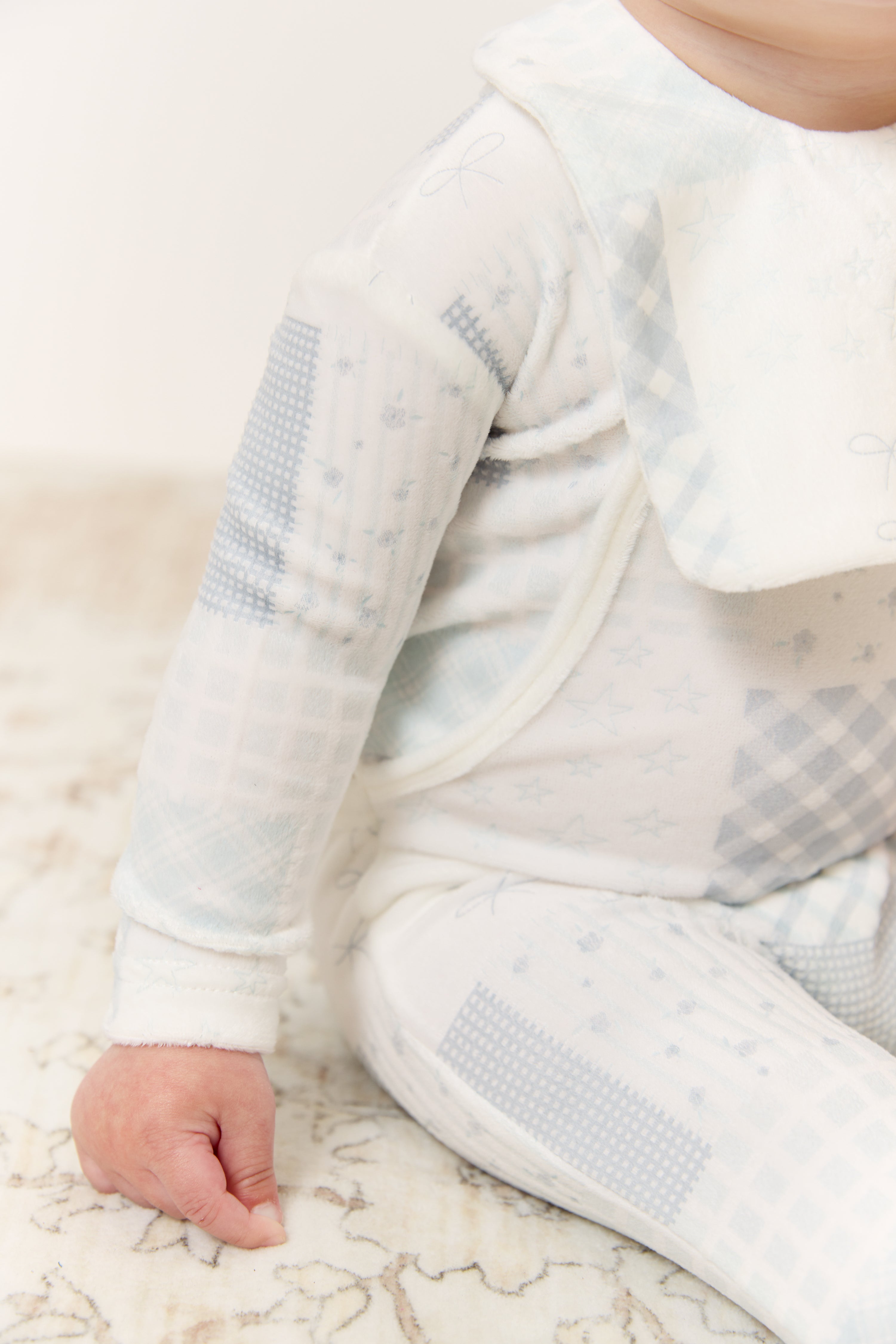 Patchwork Footie, Hat & Blanket Set - Blue