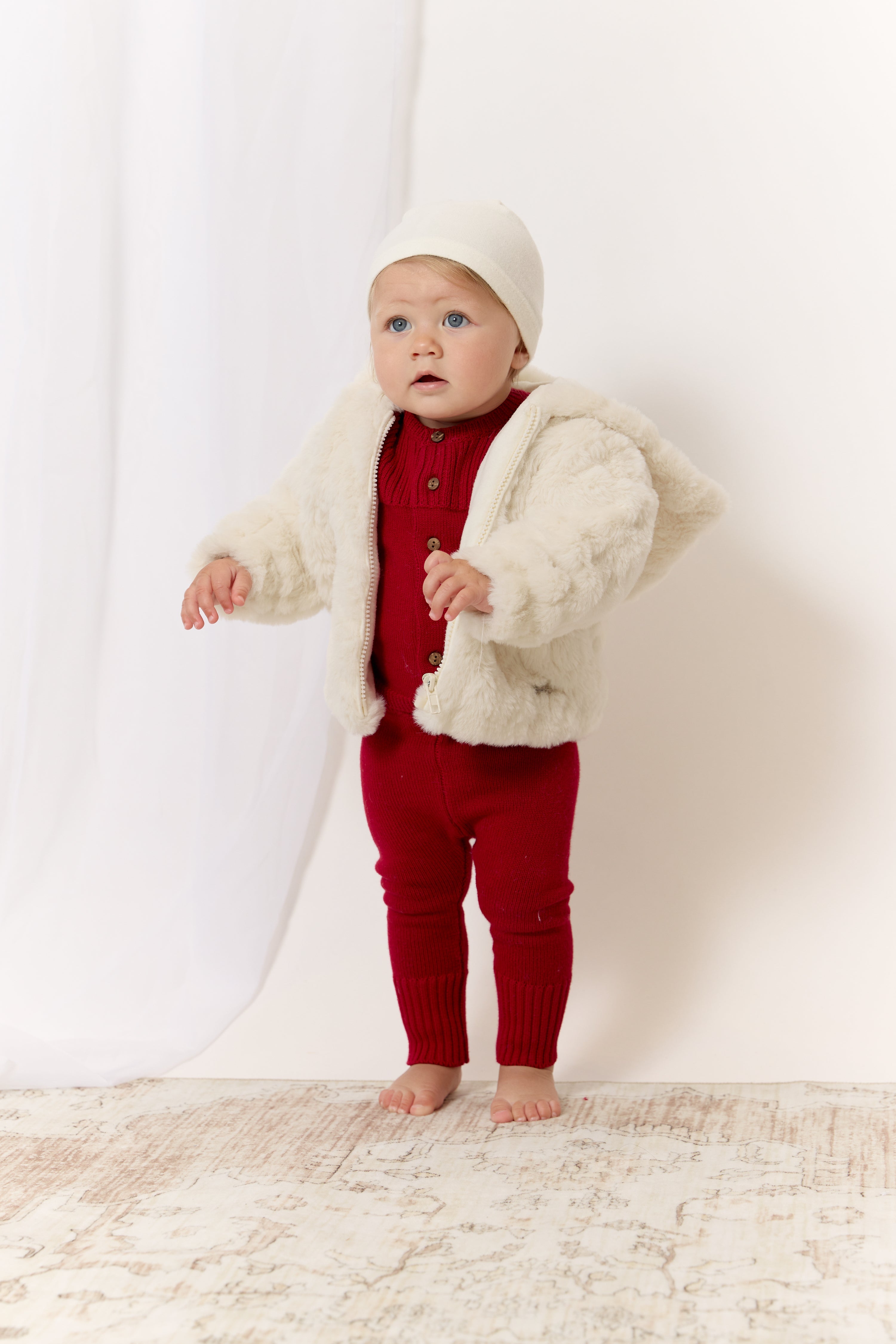Atelier Cable Fur Jacket & Hat - White