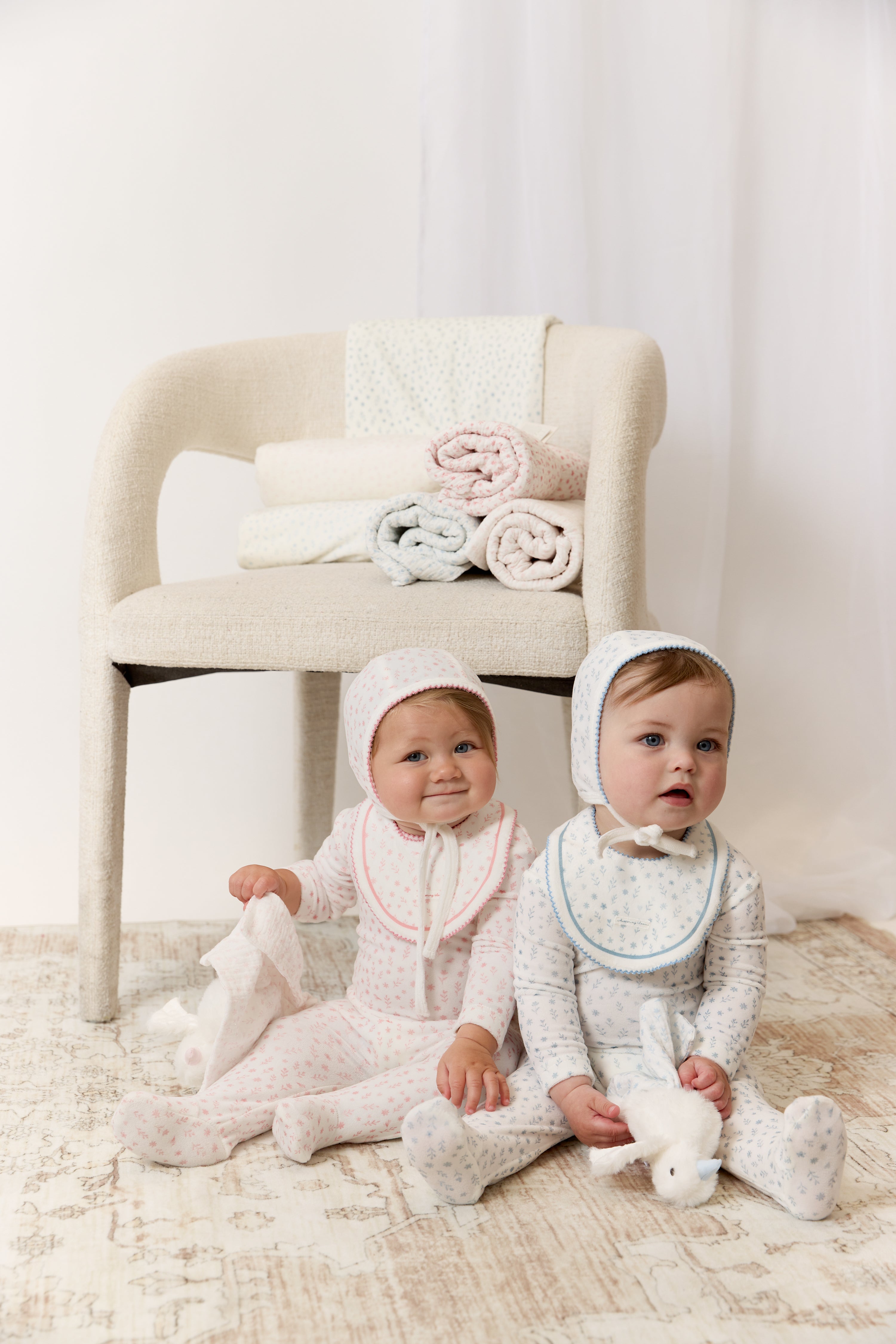 Whispering Blooms Footie, Hat & Blanket Set - Rose