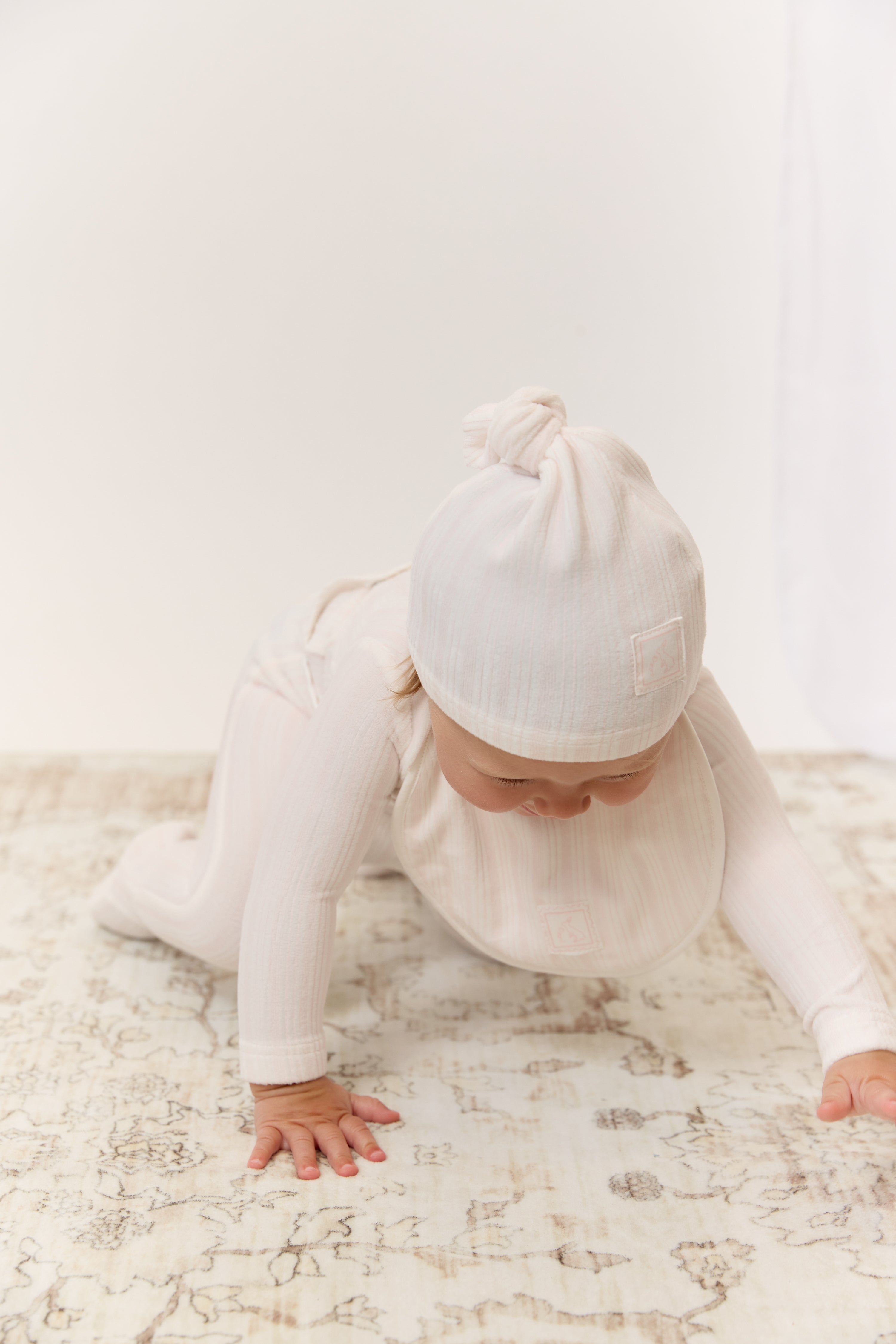Stripe Stamp Footie & Hat Set - Pink