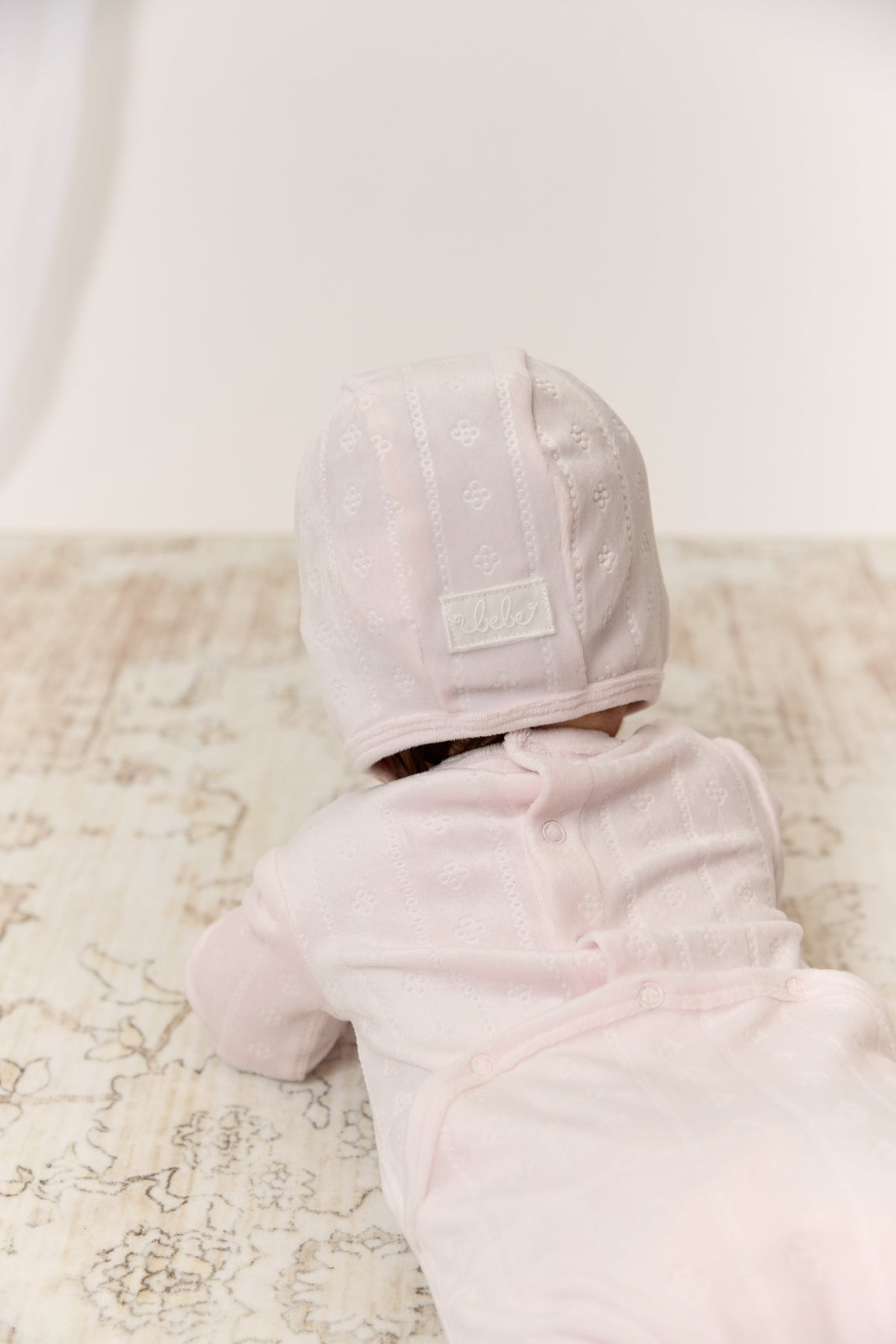 Bebe Pointelle Footie & Hat Set - Pink