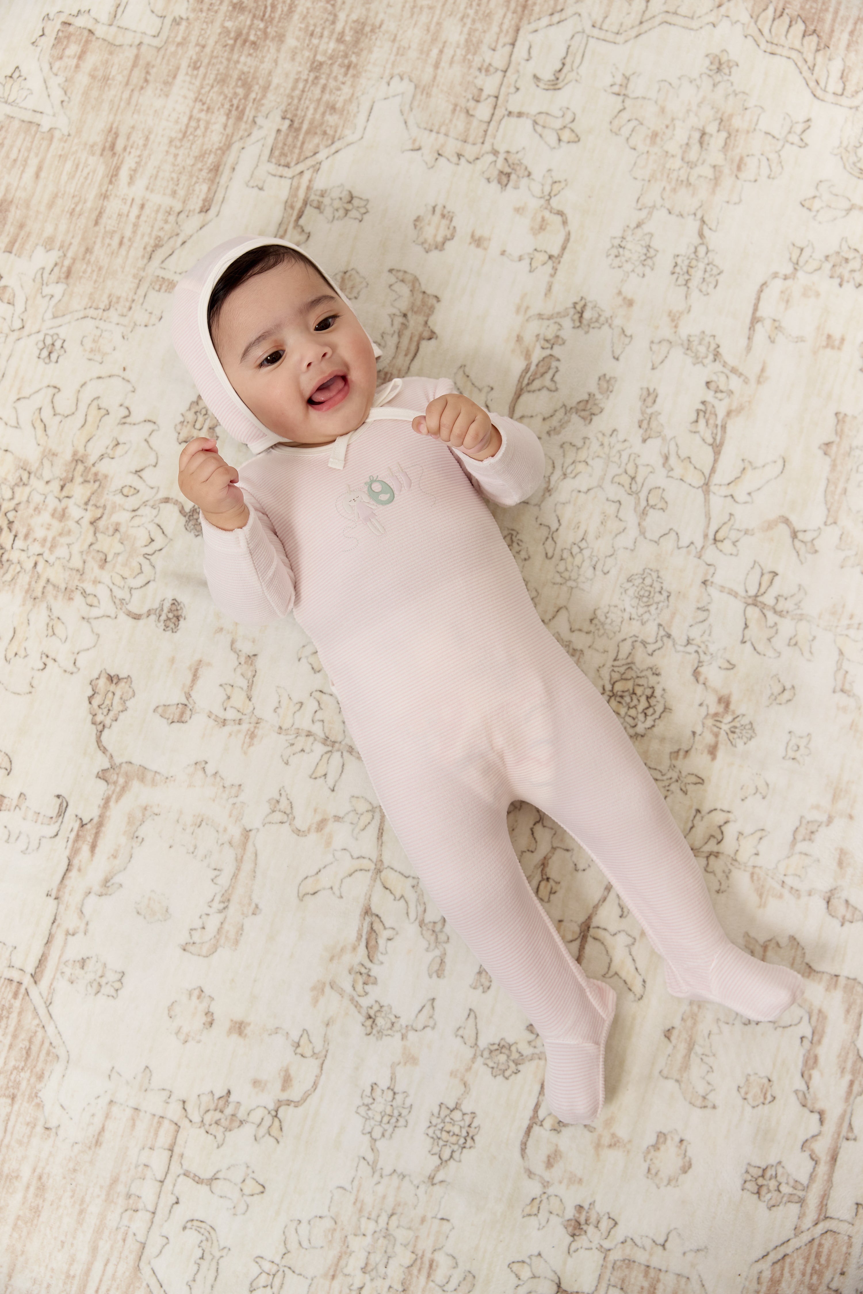 Bunny Stripe Footie - Pink