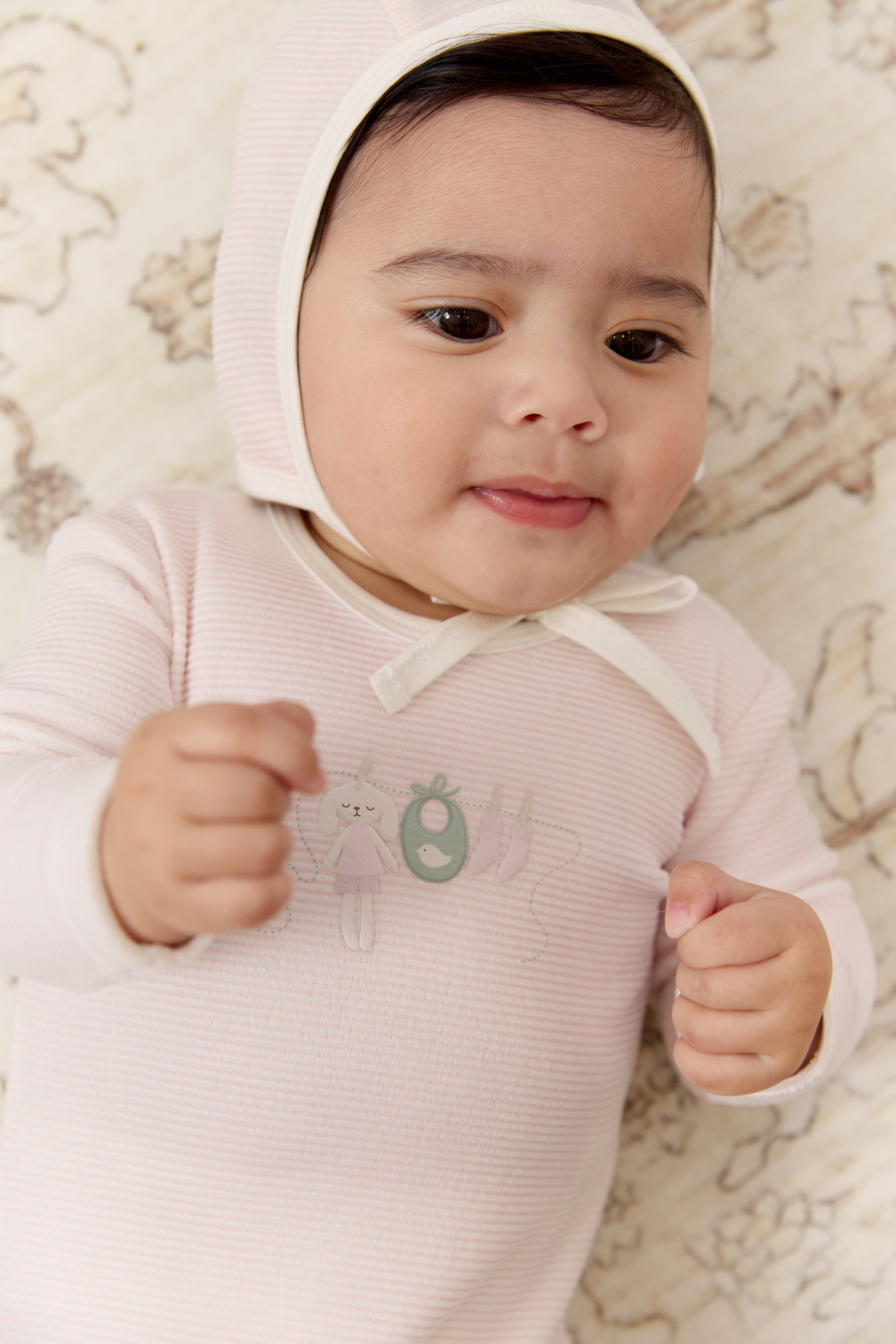 Bunny Stripe Footie, Hat & Blanket Set - Pink