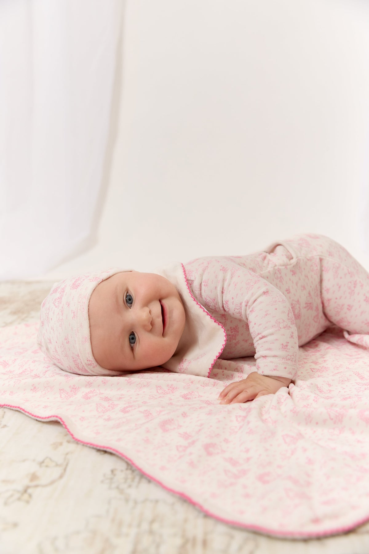 Woodland Toile Footie & Hat Set - Rose
