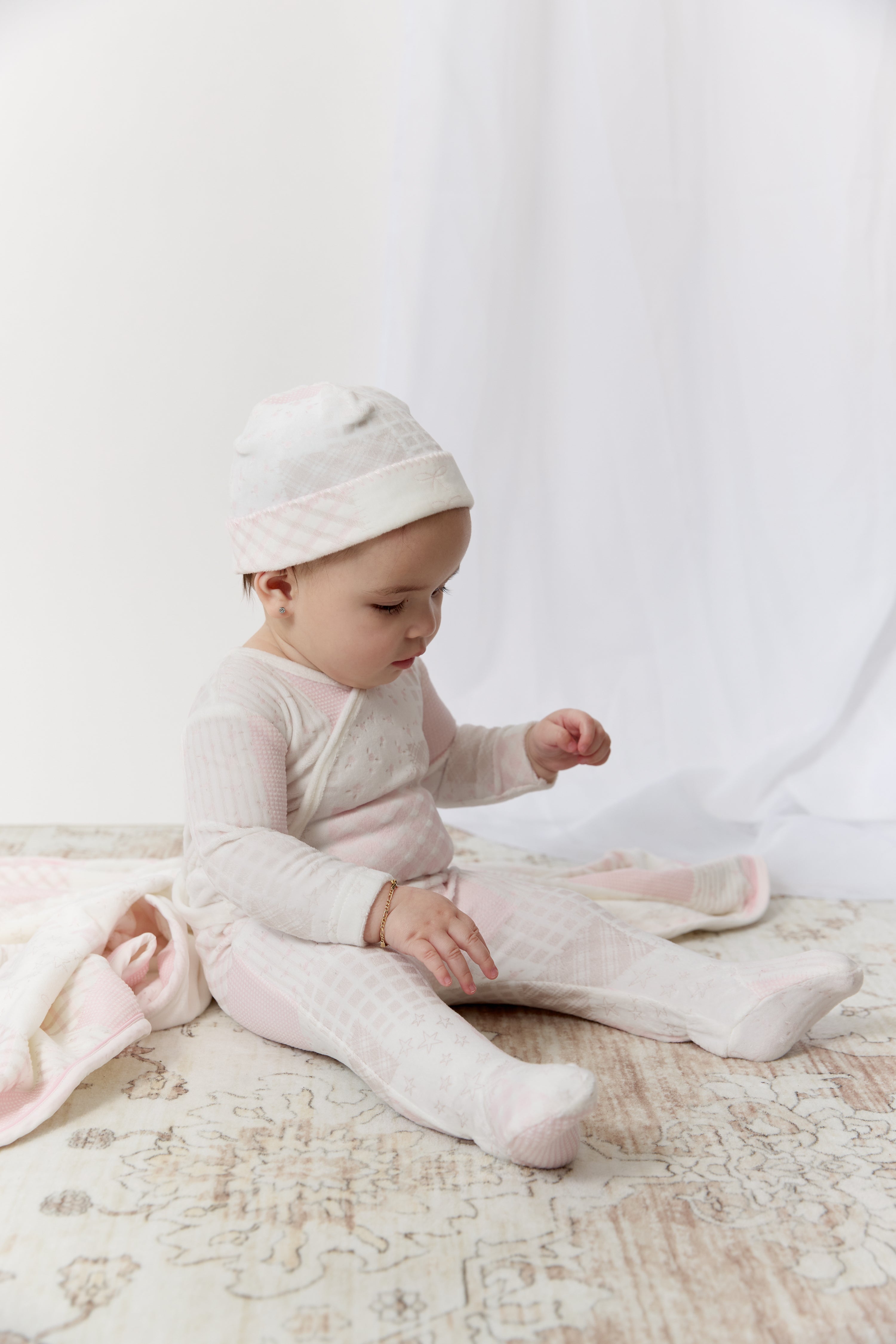 Patchwork Footie, Hat & Blanket Set - Pink