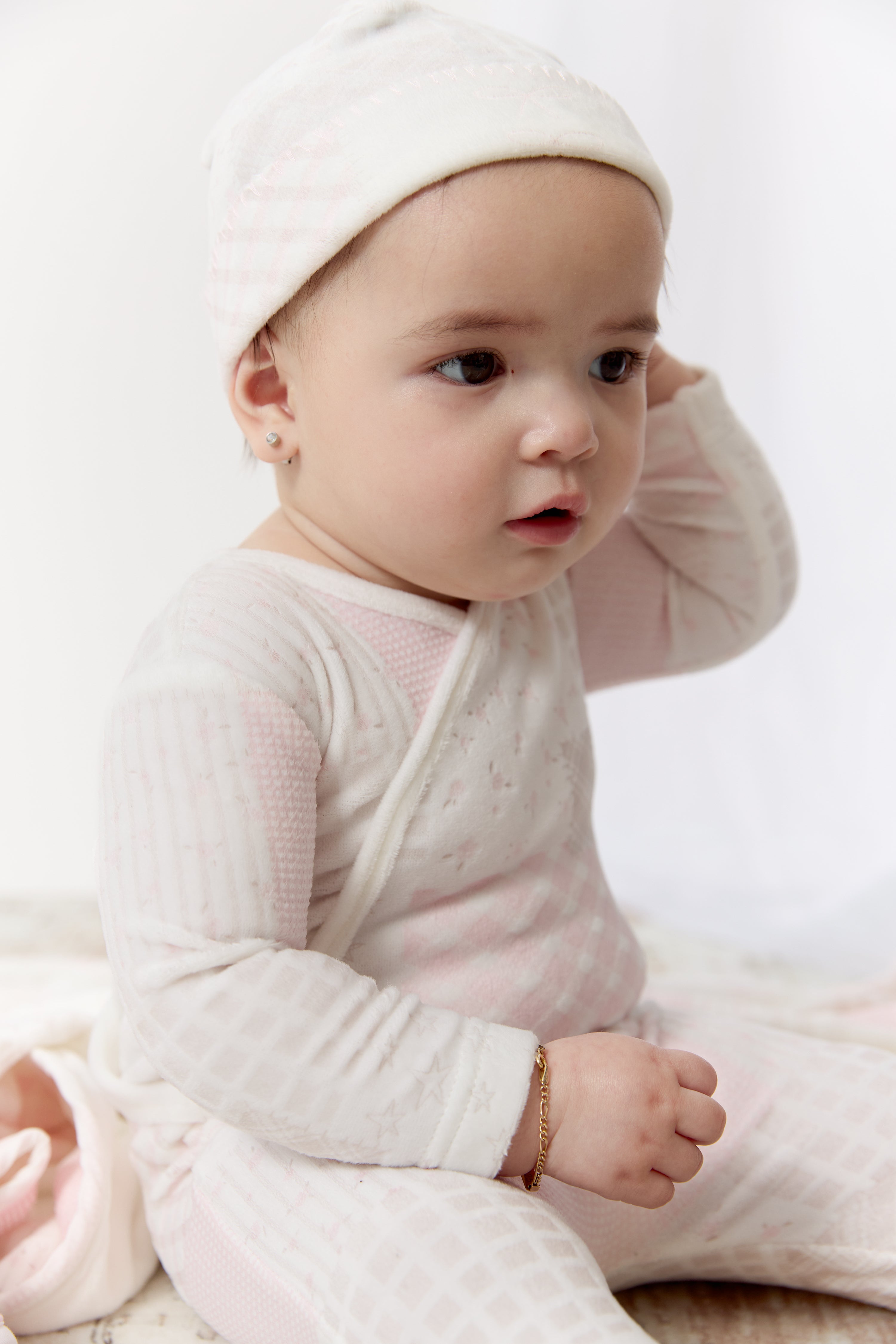 Patchwork Footie, Hat & Blanket Set - Pink