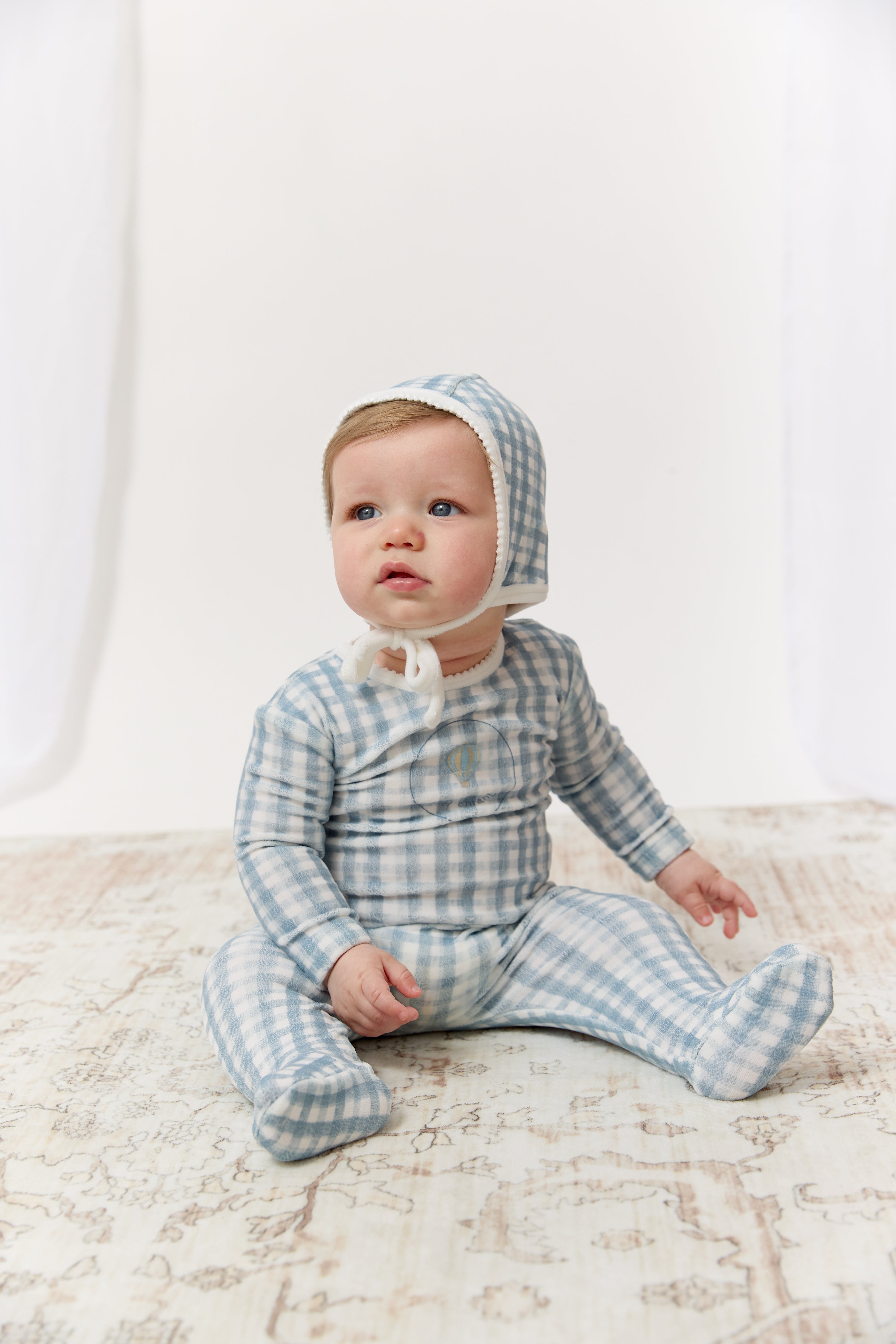 Ciel Enfant Gingham Footie & Hat Set - Blue