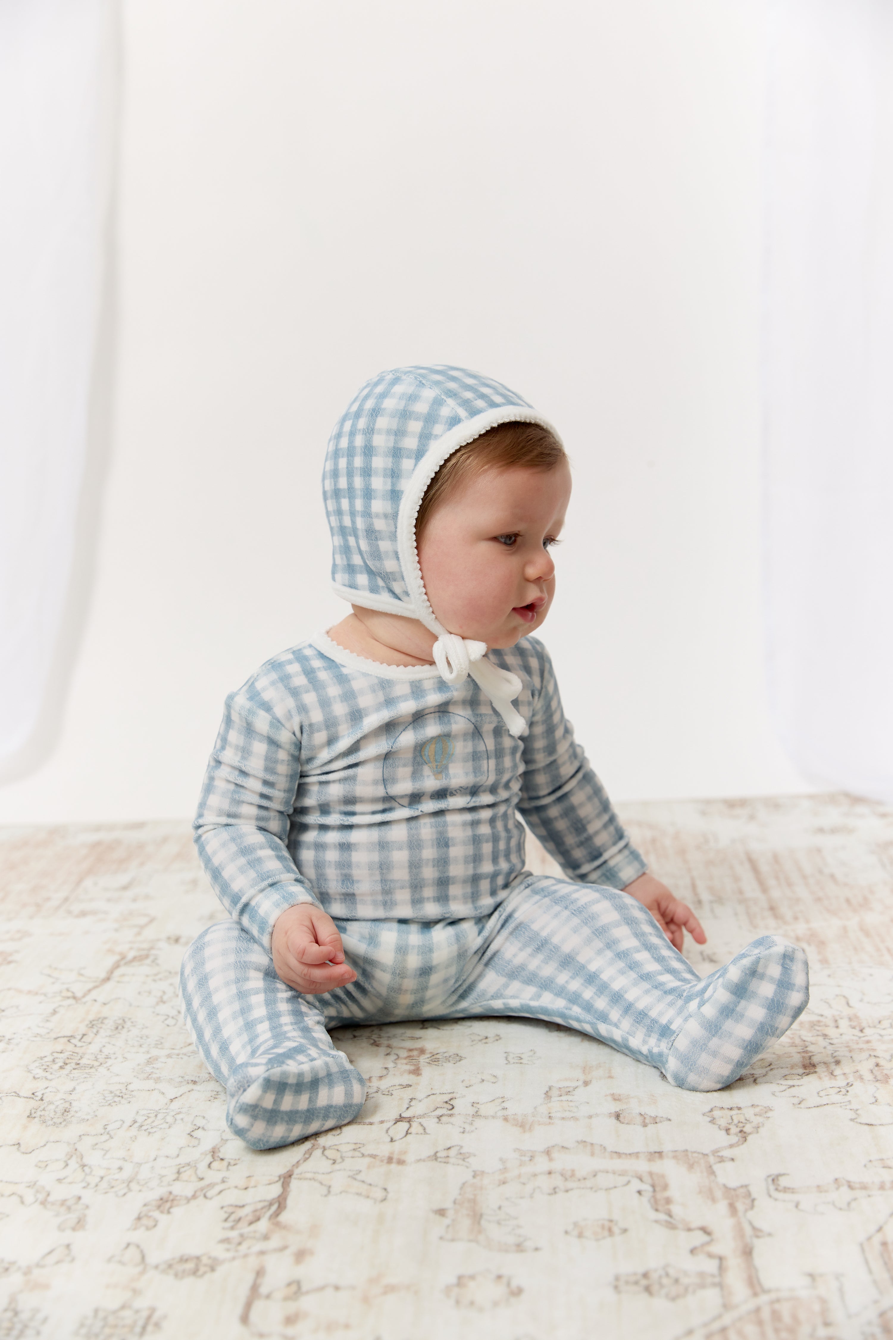 Ciel Enfant Gingham Footie, Hat & Blanket Set - Blue