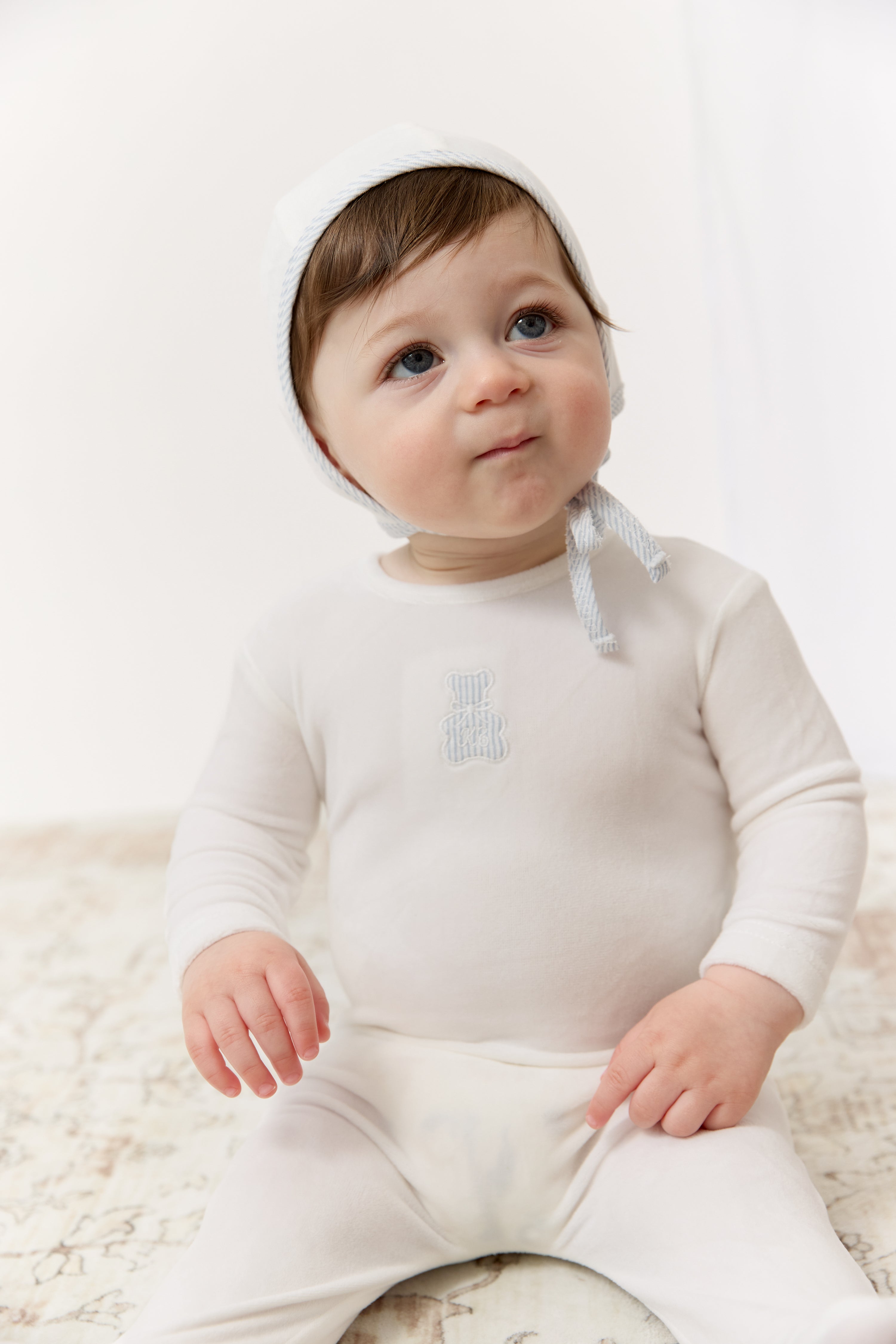 Petit Ours Footie, Hat And Blanket Set - White Blue