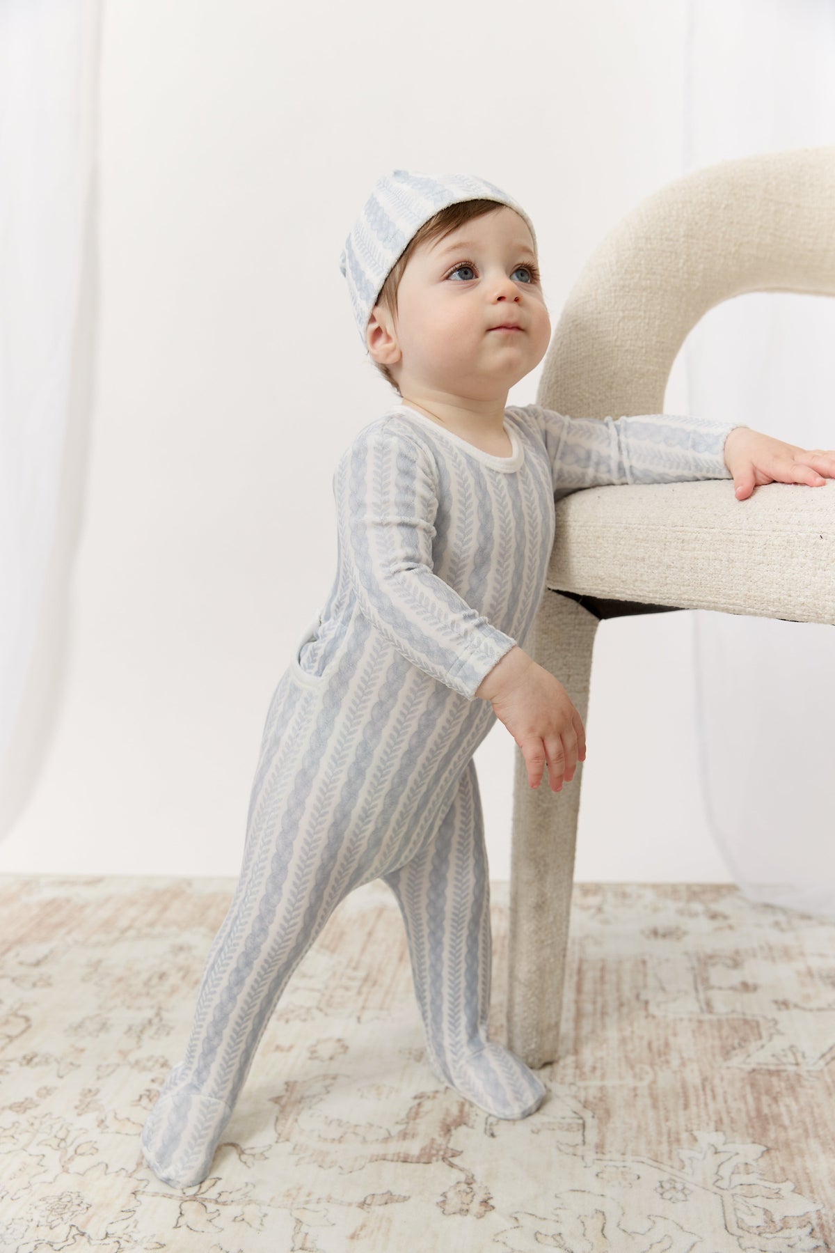 Atelier Cable Footie & Hat Set - Blue