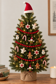 24 Piece Set- Iconic Christmas Mini Tabletop Tree Set- In Hand Felted Wool