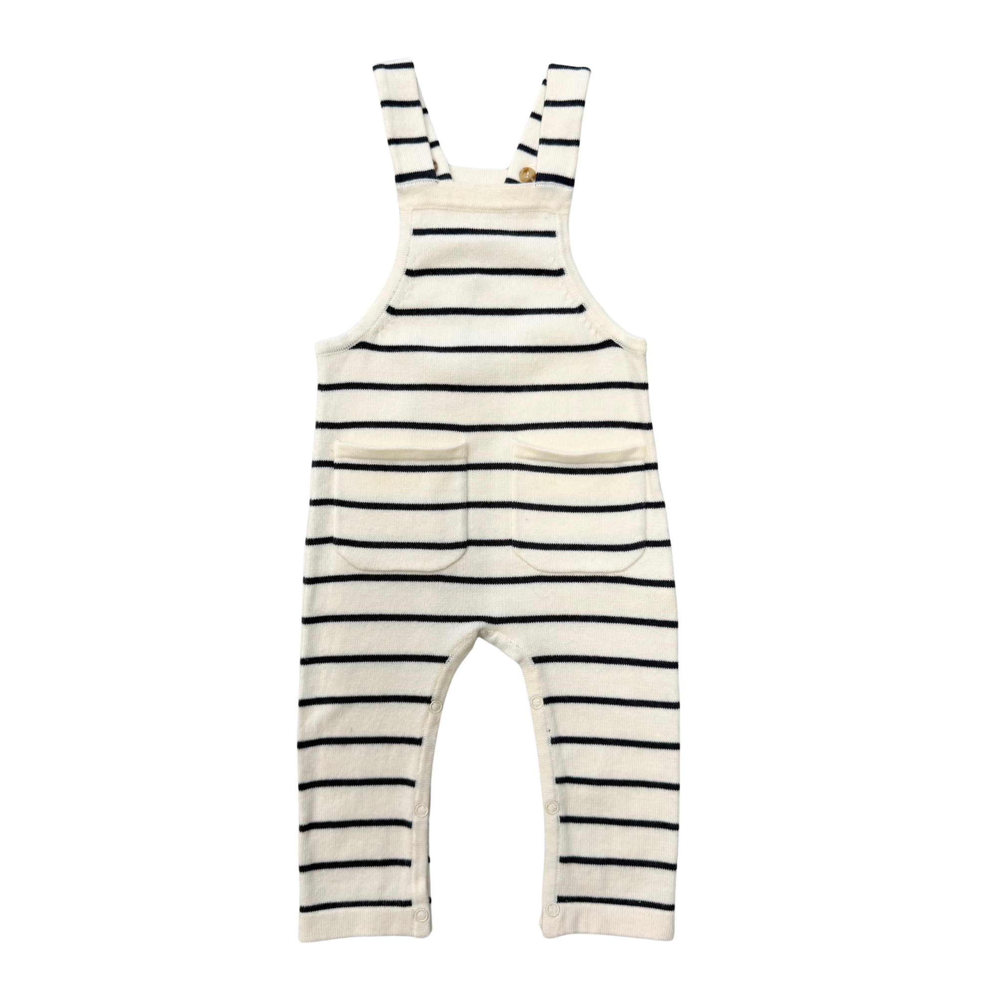 Baby Boy Knit Pocket Overalls In Charcoal Stripe