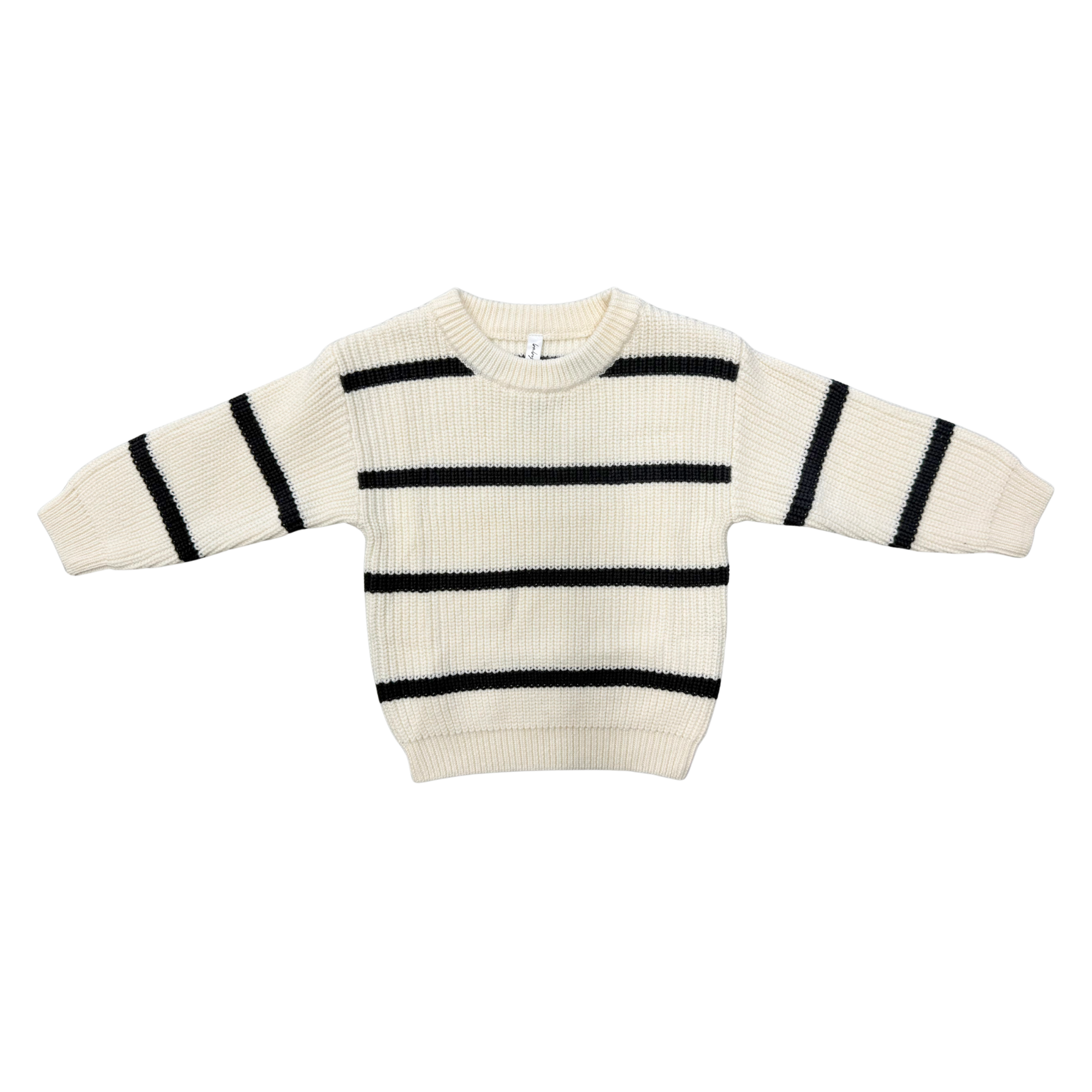 Knit Sweater In Charcoal Cream Stripe