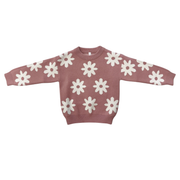Girls Knit Sweater In Rose Daisies