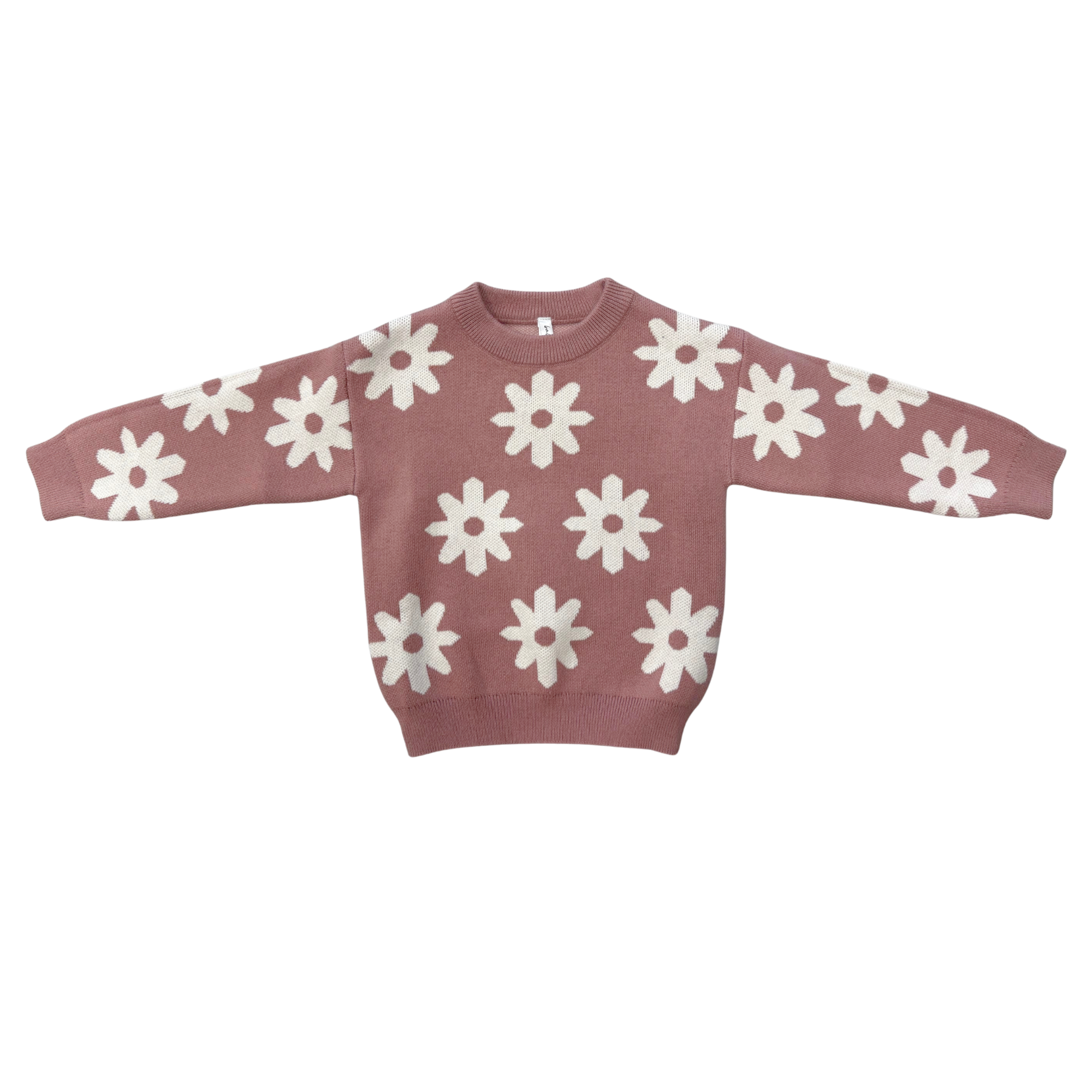 Girls Knit Sweater In Rose Daisies