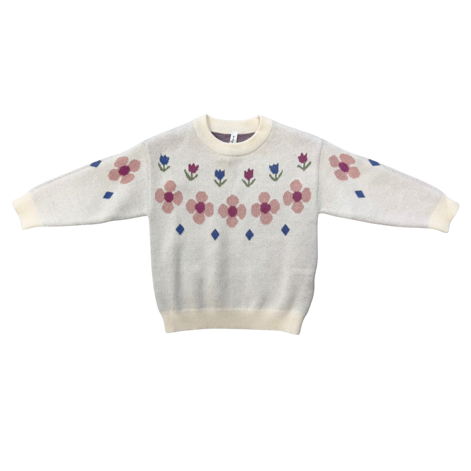 Girls Knit Sweater In Tulip Intarsia