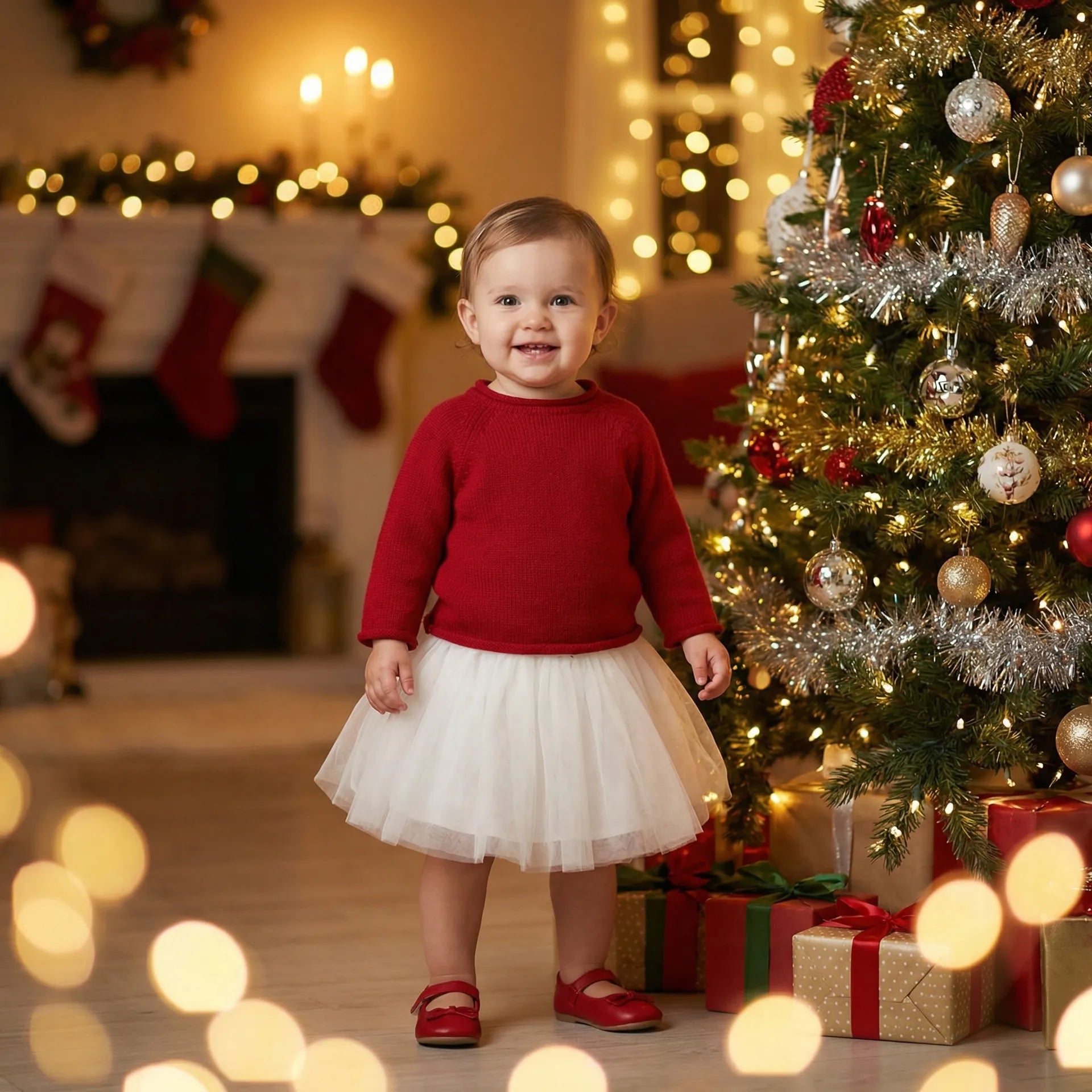 Knit Rollneck Baby Sweater In Red Xmas