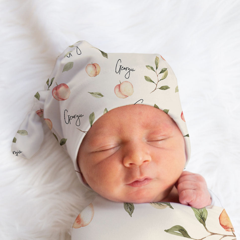 Georgia Peach Hat – Personalized Baby Accessory Set | Soft Infant Hats & Headbands