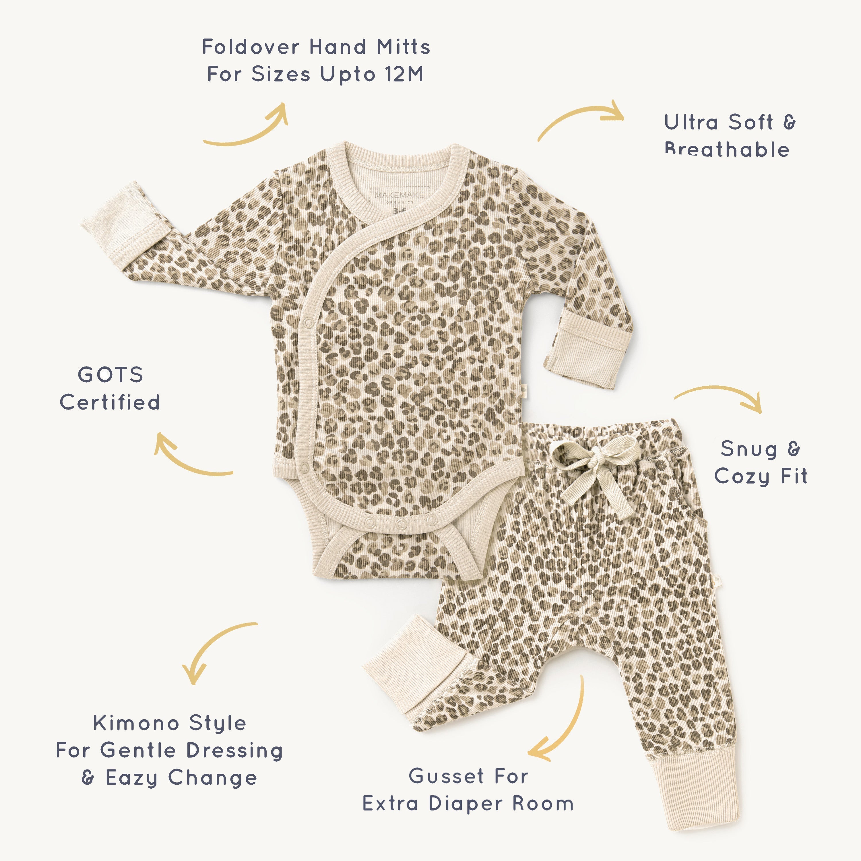 Organic Kimono Onesie & Pants Set - Spotted