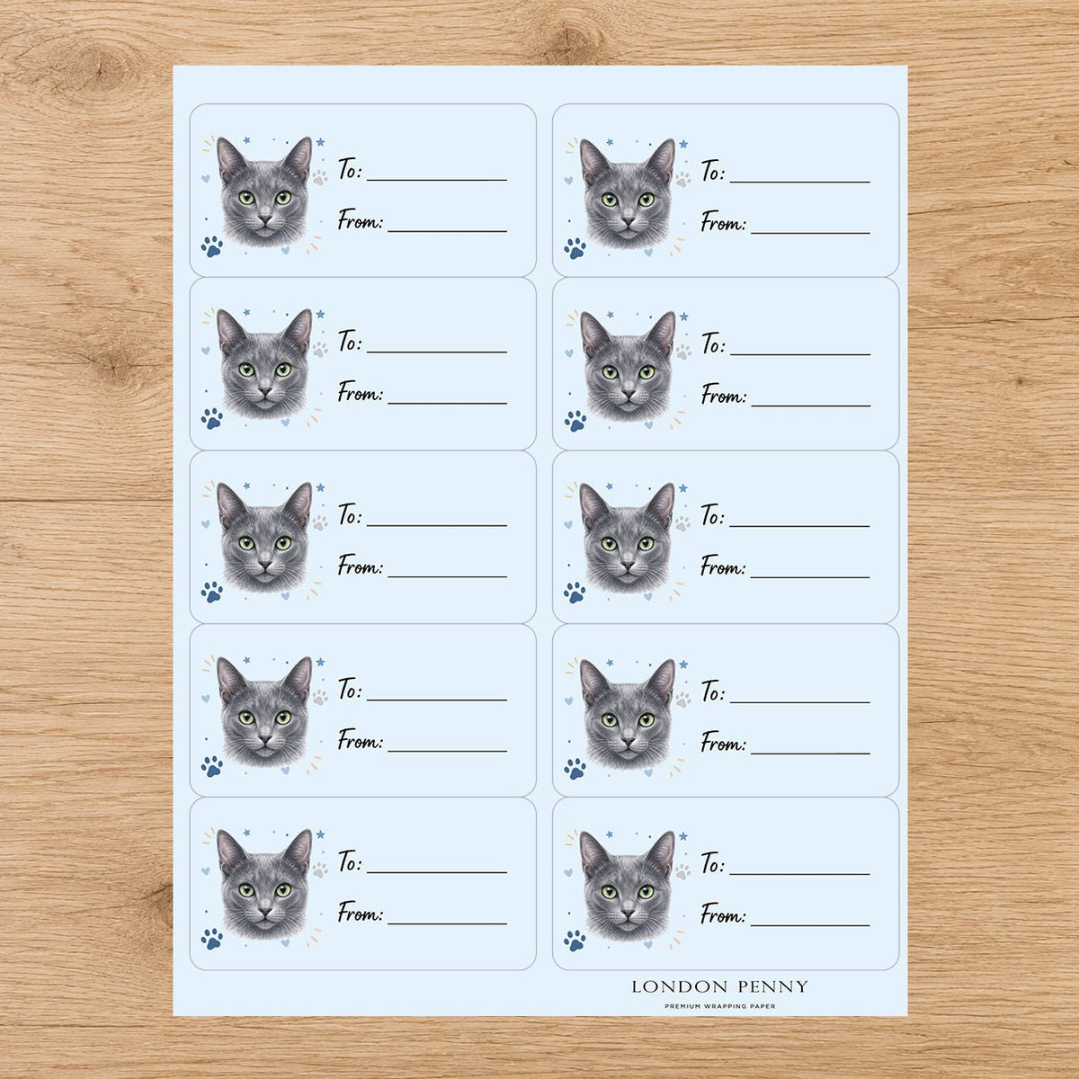 Korat Pawprint Wishes Gift Tag Sticker Sheet