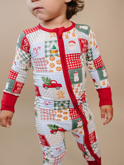 Bamboo Zip Romper | Christmas Patchwork