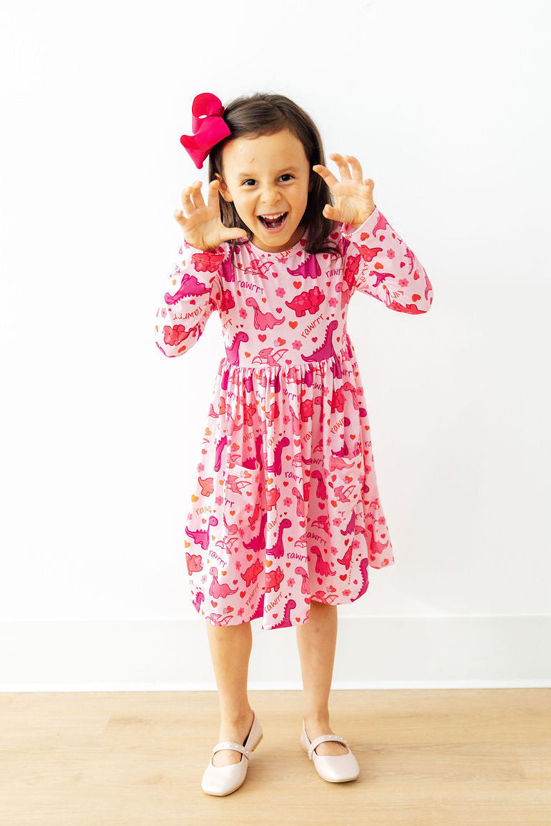 Dino Kisses L/s Pocket Twirl Dress