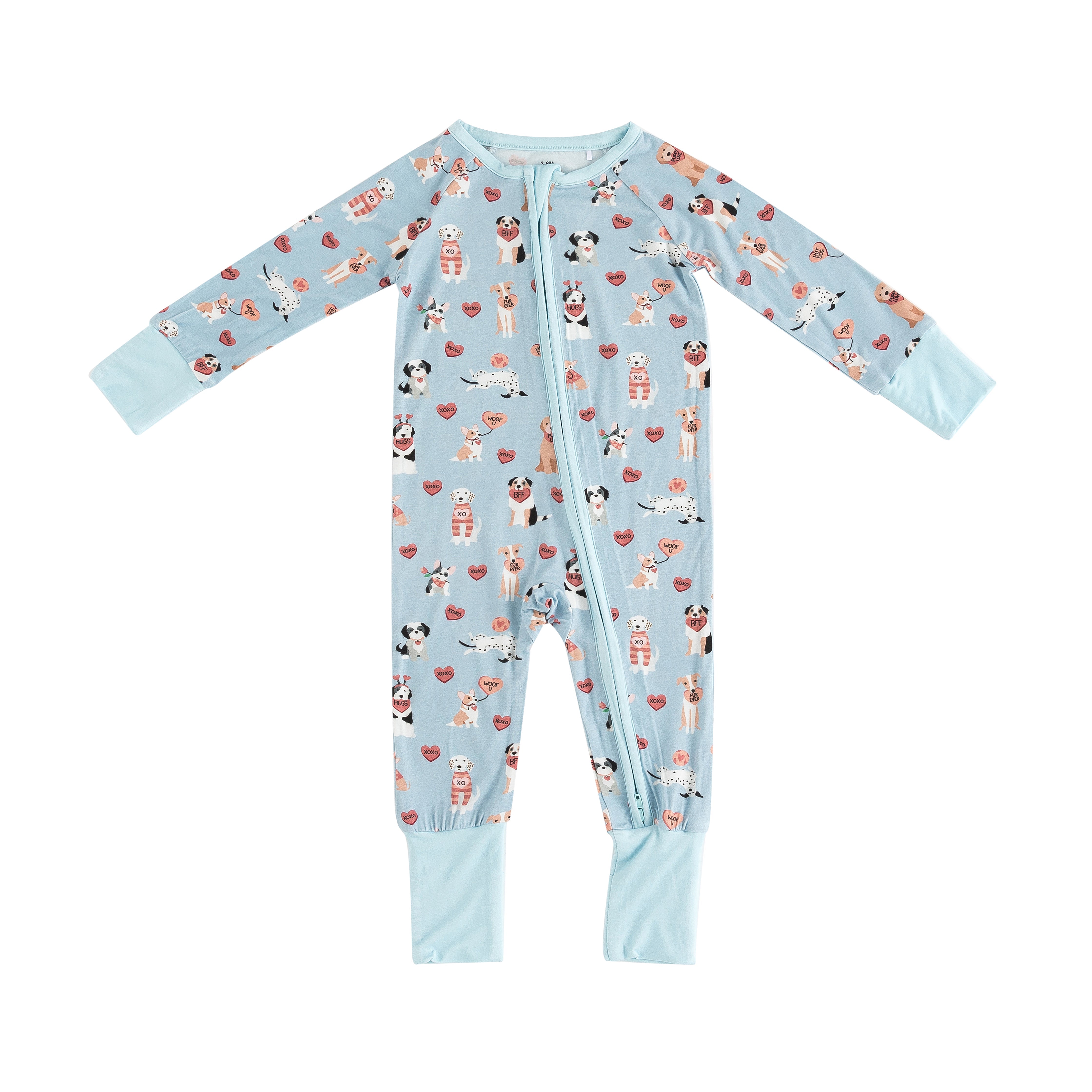 Pups & Kisses (convertible Zip Footies) - Blue