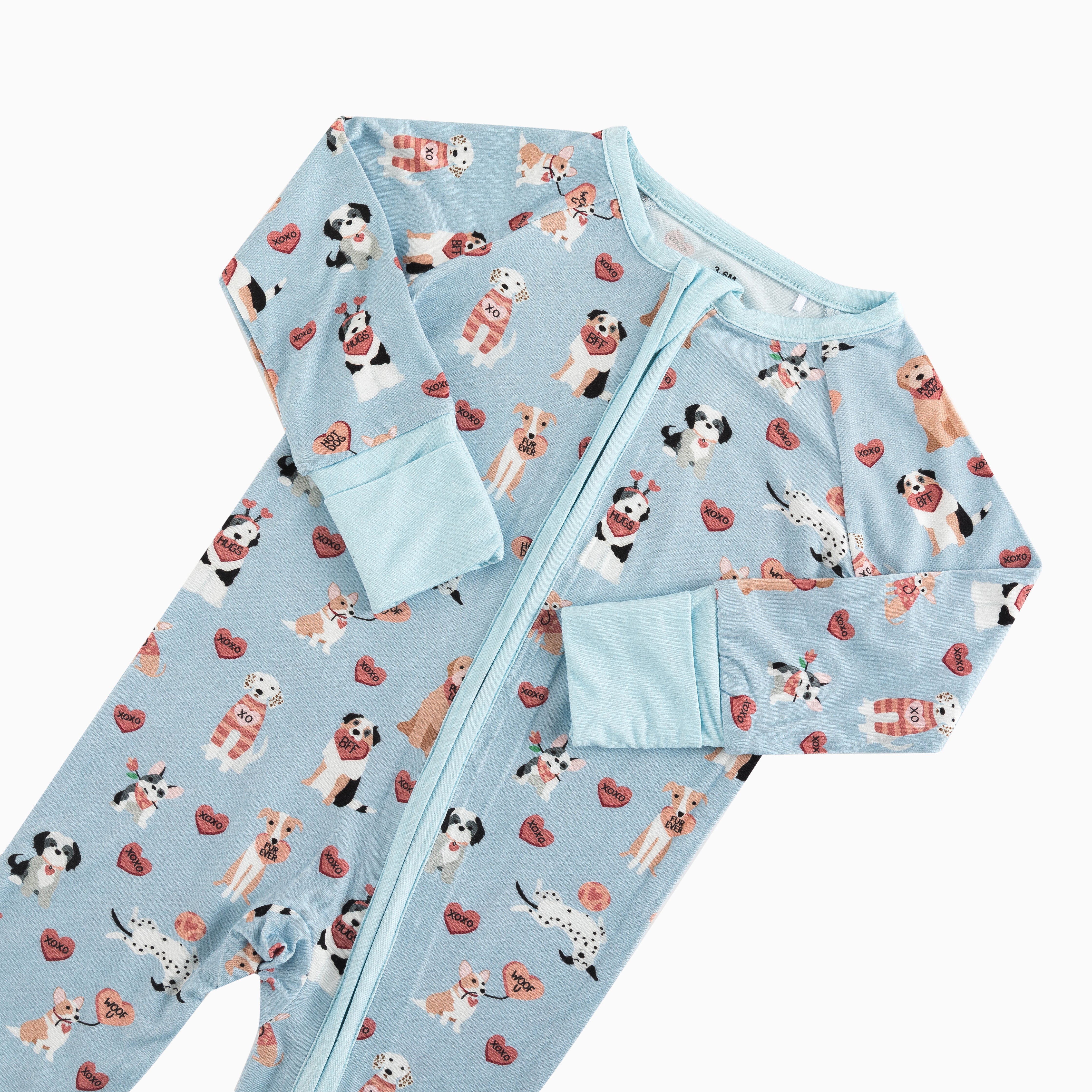 Pups & Kisses (convertible Zip Footies) - Blue
