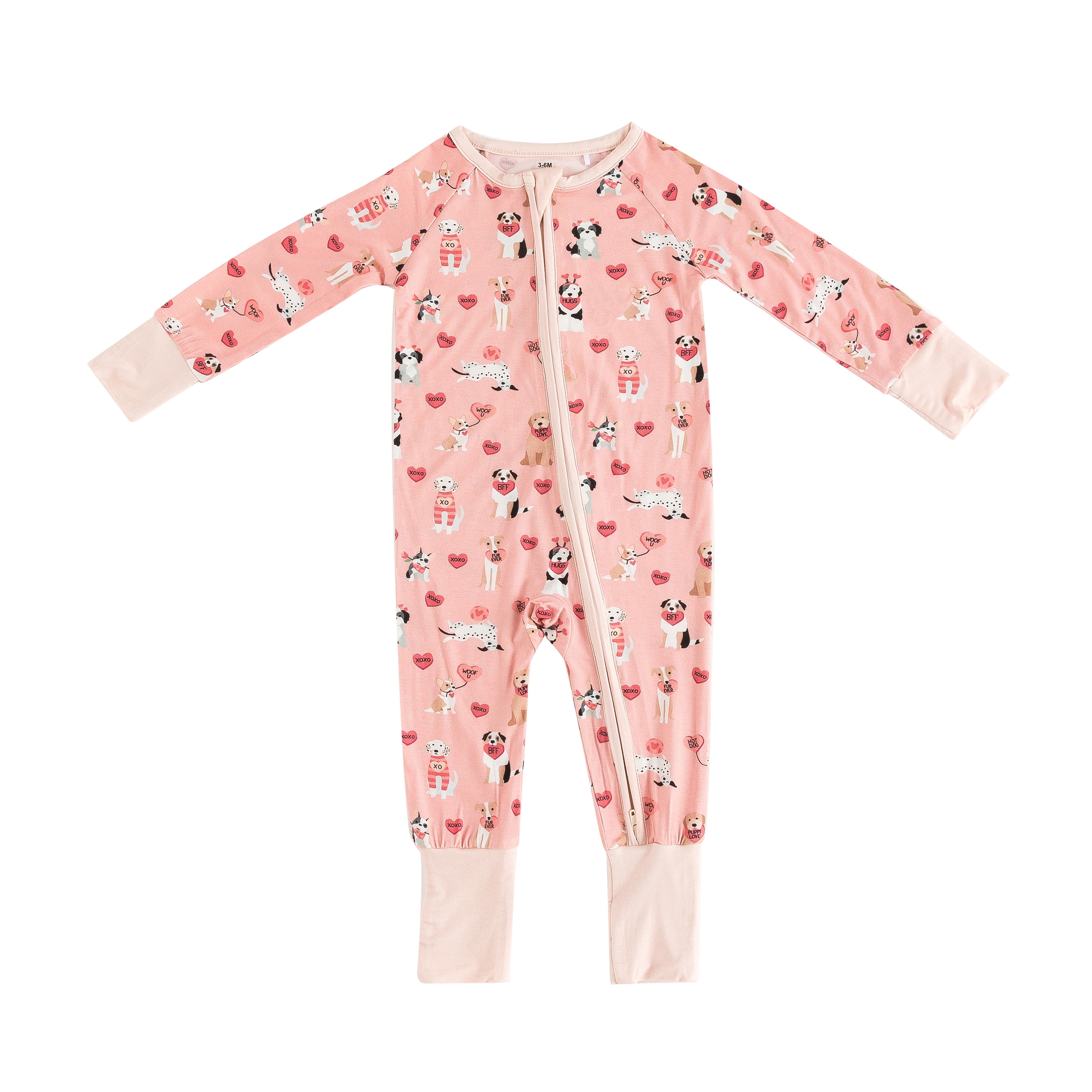 Pups & Kisses (convertible Zip Footies) - Pink