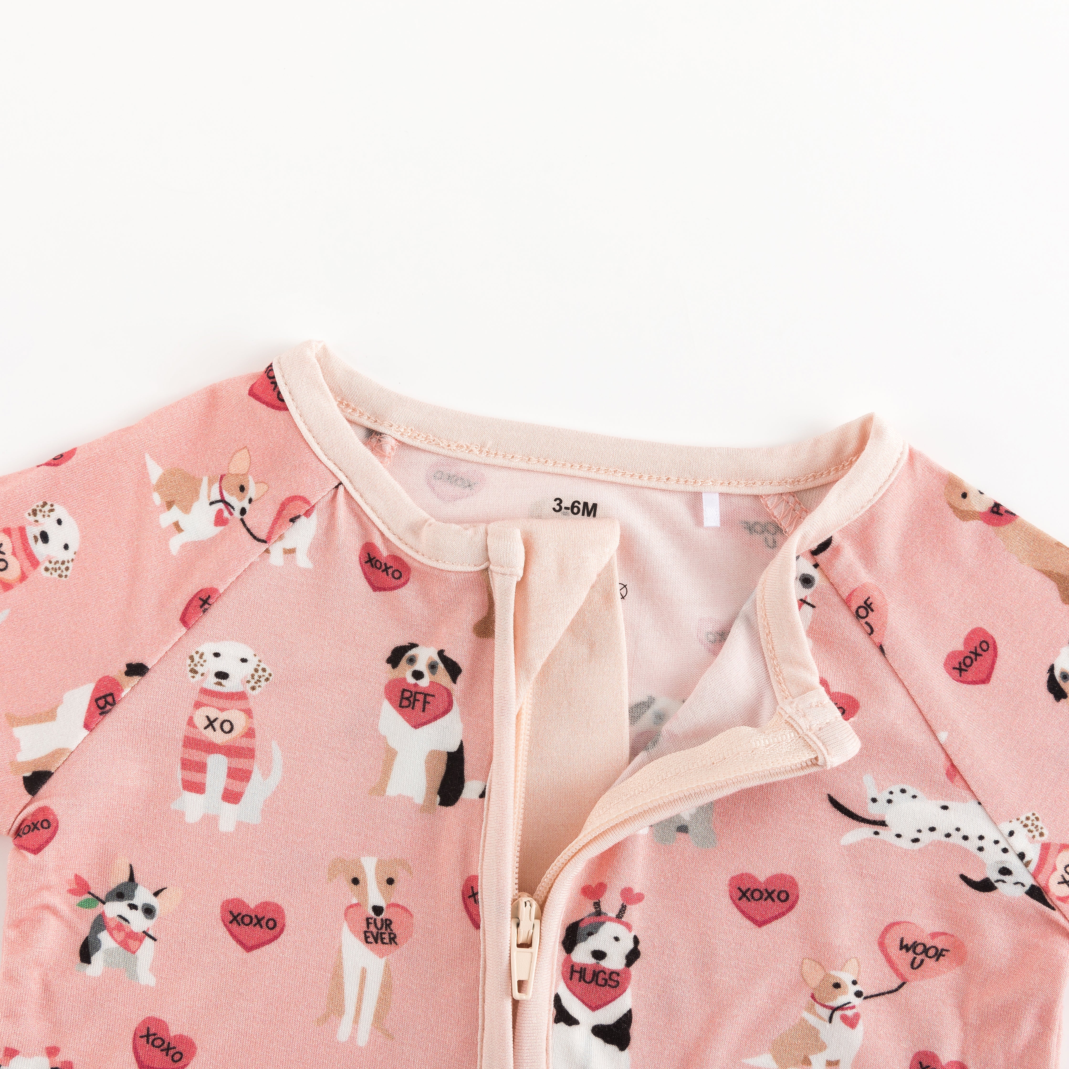 Pups & Kisses (convertible Zip Footies) - Pink