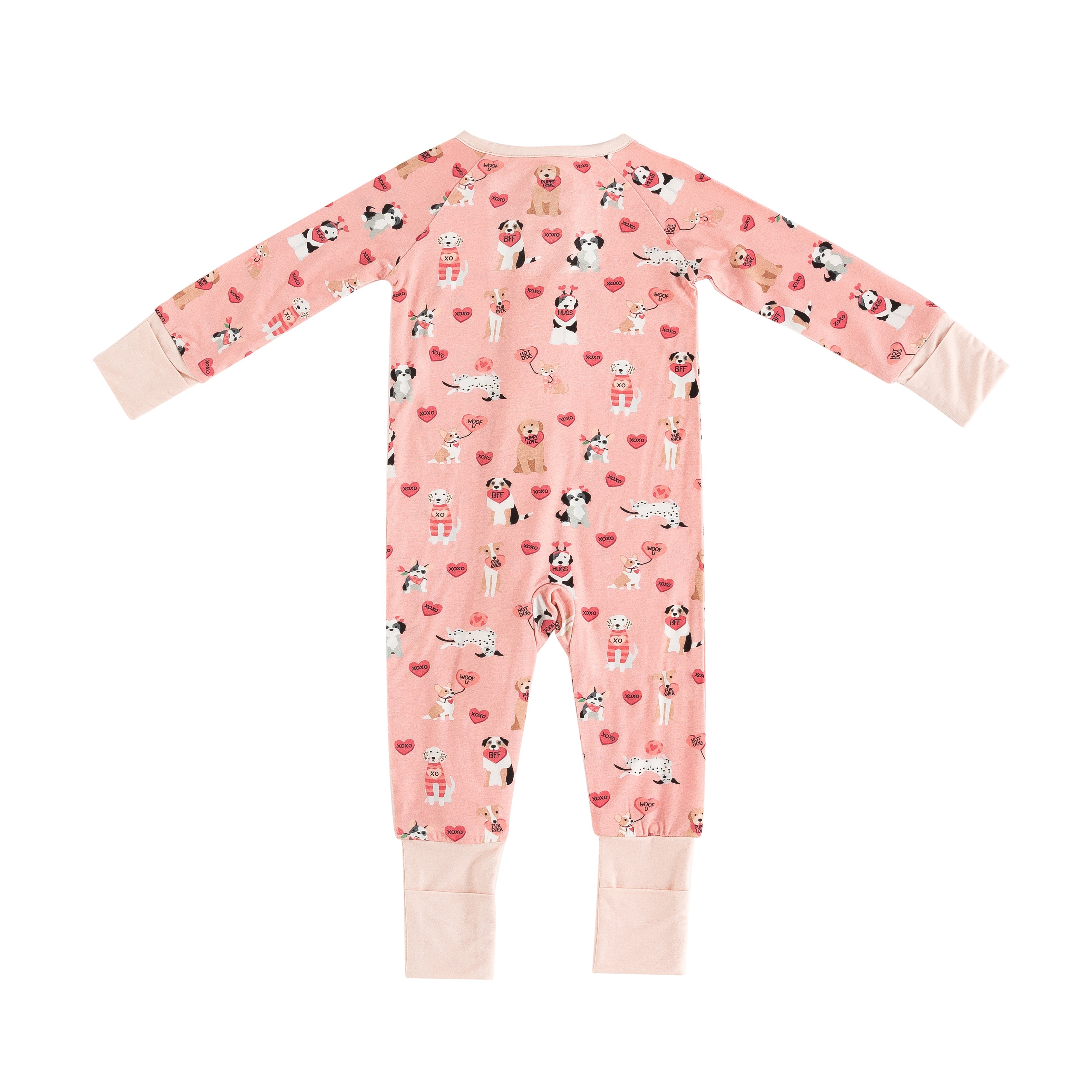 Pups & Kisses (convertible Zip Footies) - Pink