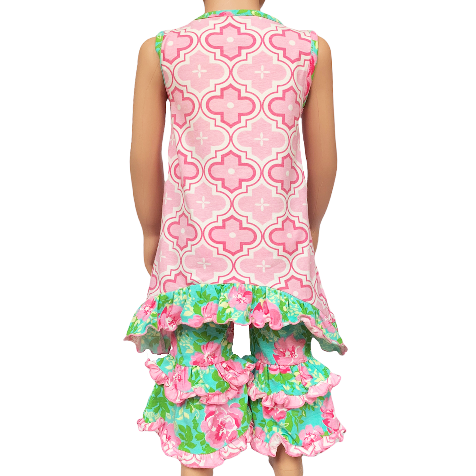 Annloren Girls Easter Bunny Outfit Tunic Spring Floral Ruffle Capri Pants