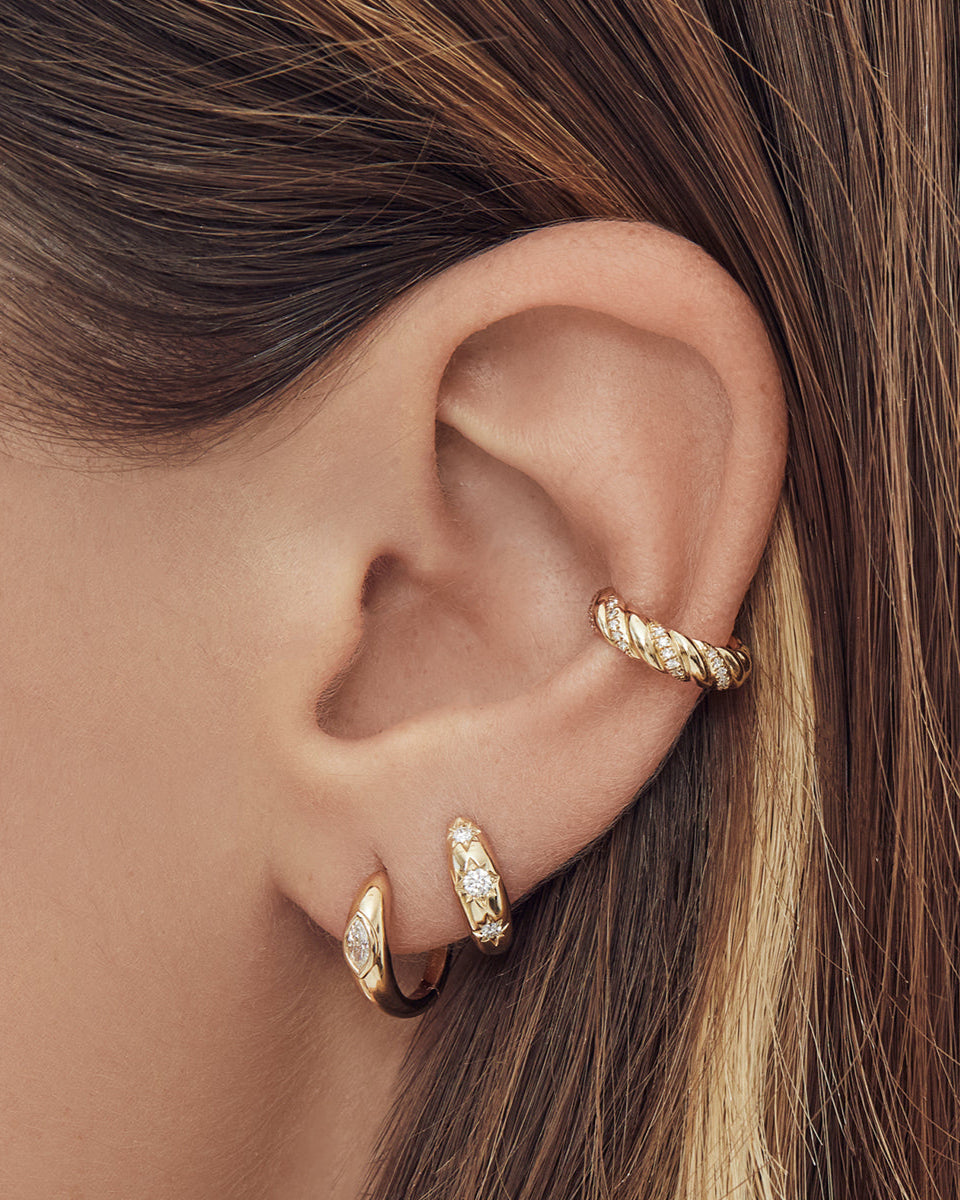 Diamond Domed Starburst Huggie Earrings