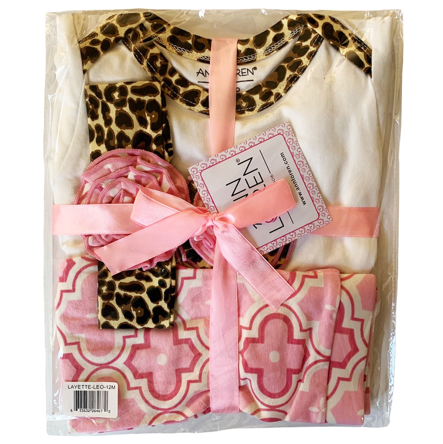 Annloren Baby Girls Layette Pink Leopard Onesie Pants Headband 3pc Gift Set Clothing