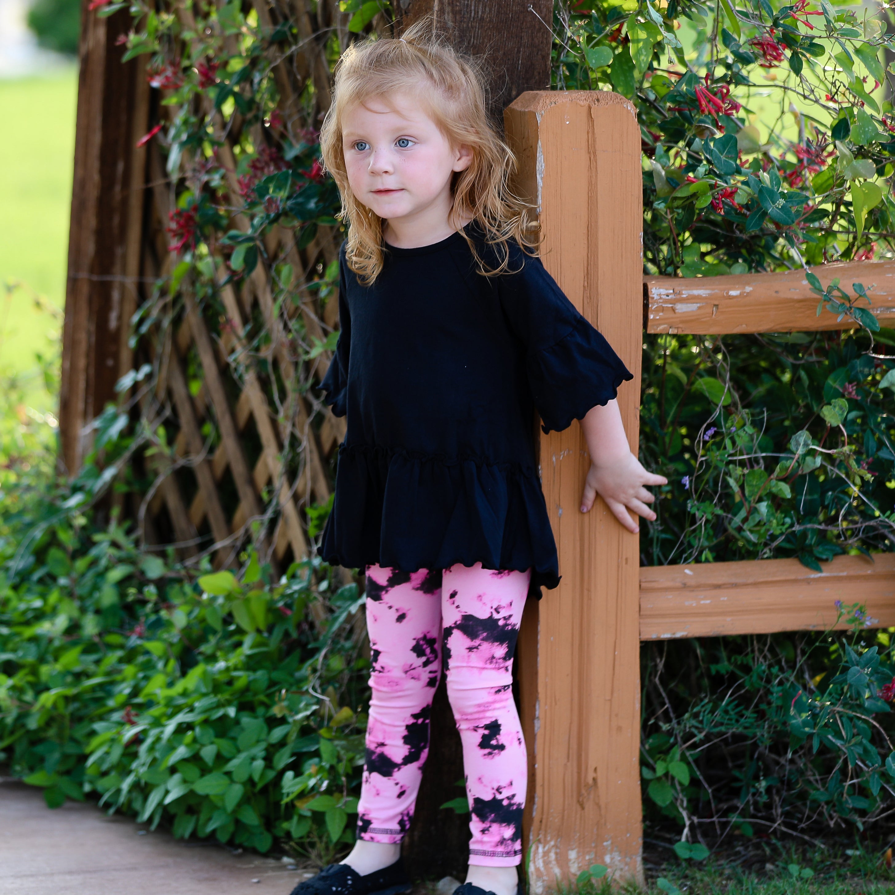 Annloren Baby Toddler Big Girls Boutique Black And Pink Tie Dye Leggings