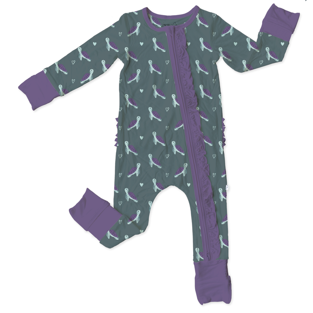 Leia Turtles Bamboo Ruffle Convertible Footie (pre-order)